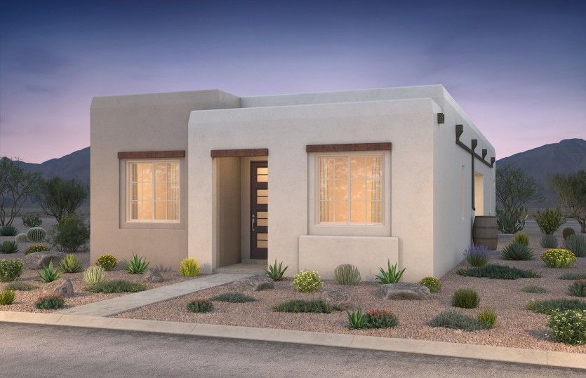 Bosque Elevation A with color blocking and wood like vigas