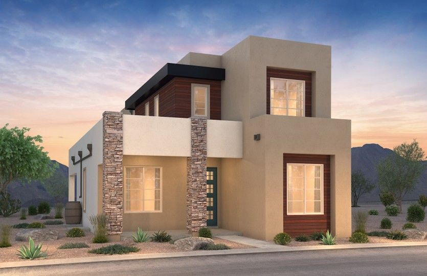 Salinas Elevation B with stone veneer accents and wood colored aluminum siding