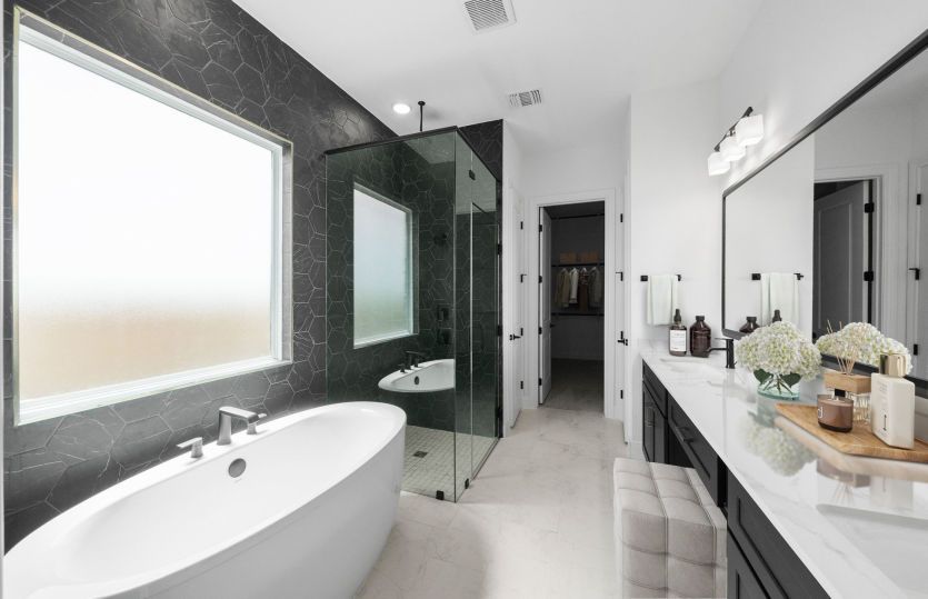 Virtually staged Owner's Bath