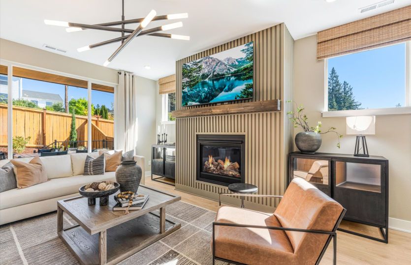 Spacious living with fireplace