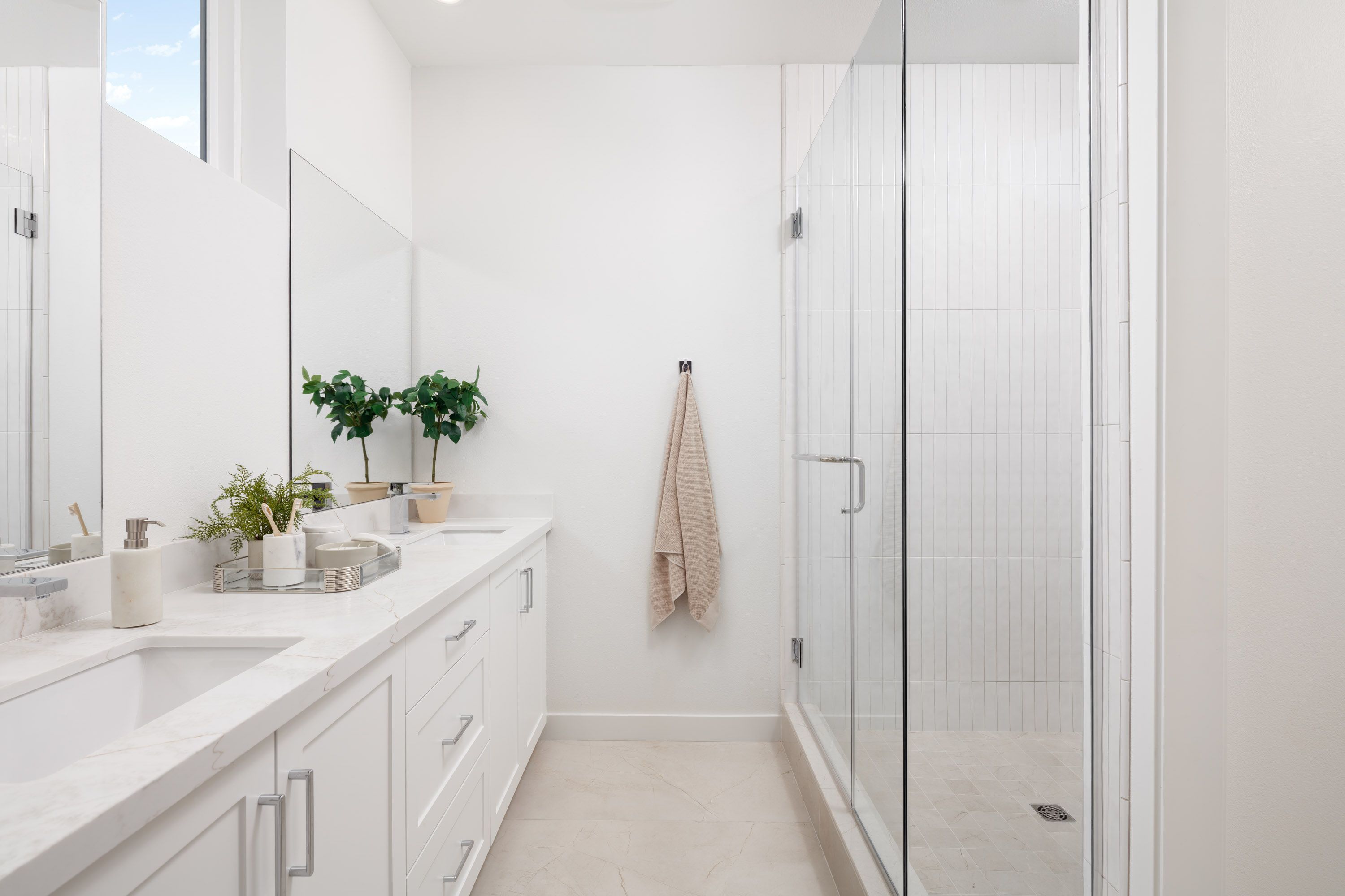 Model home primary bathroom with designer touches