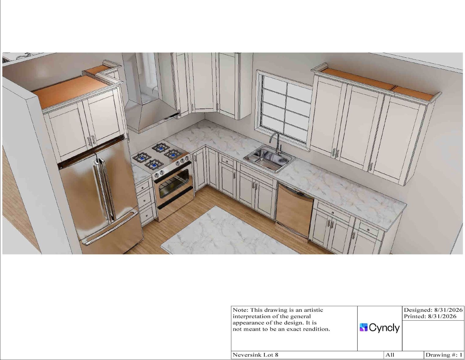 Kitchen Design Rendering - Customizable Options Available