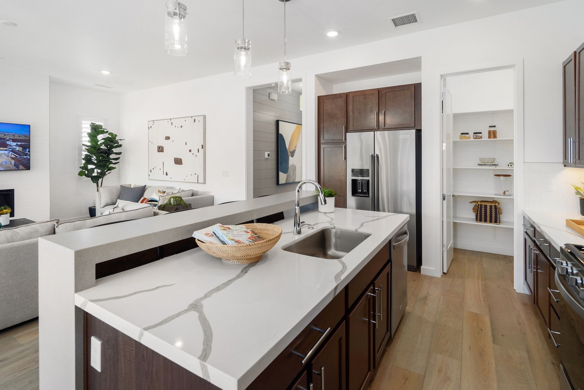 The Kitchen Island In Our Plan 2 Model Shows The Optional Bar Height Extension