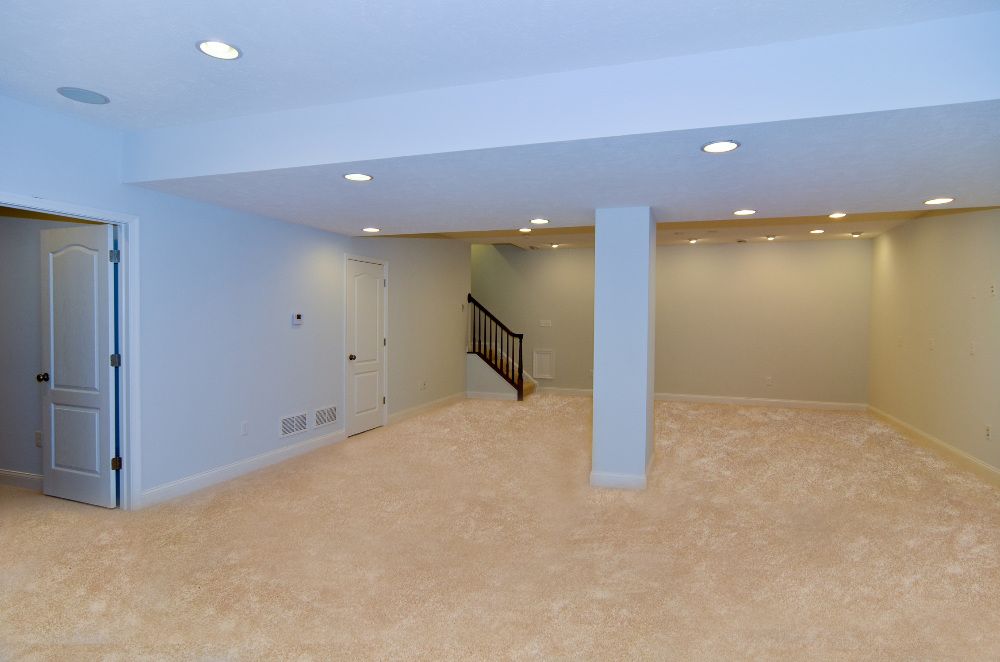 Finished basement with carpeted floor