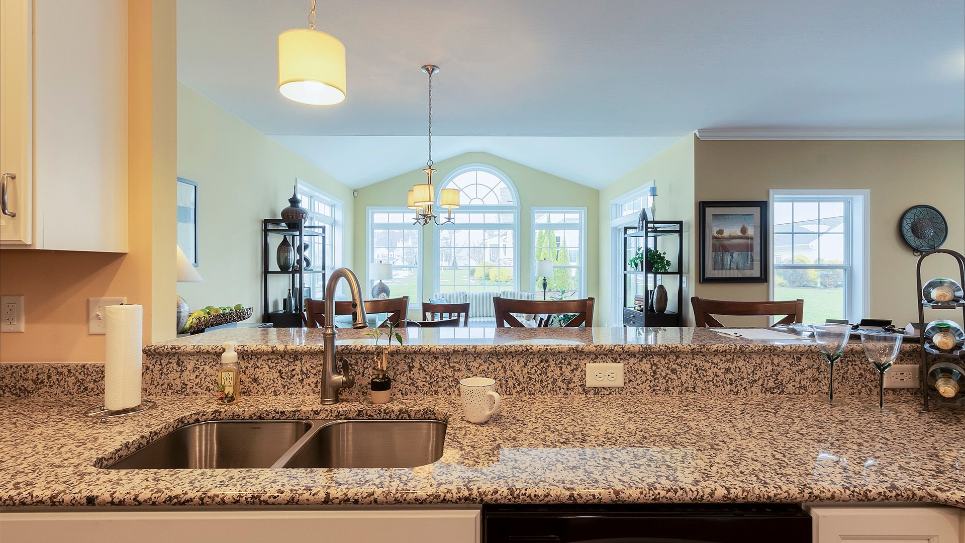 View from kitchen into rear morning room extension, Crestmont floorplan by S&A homes