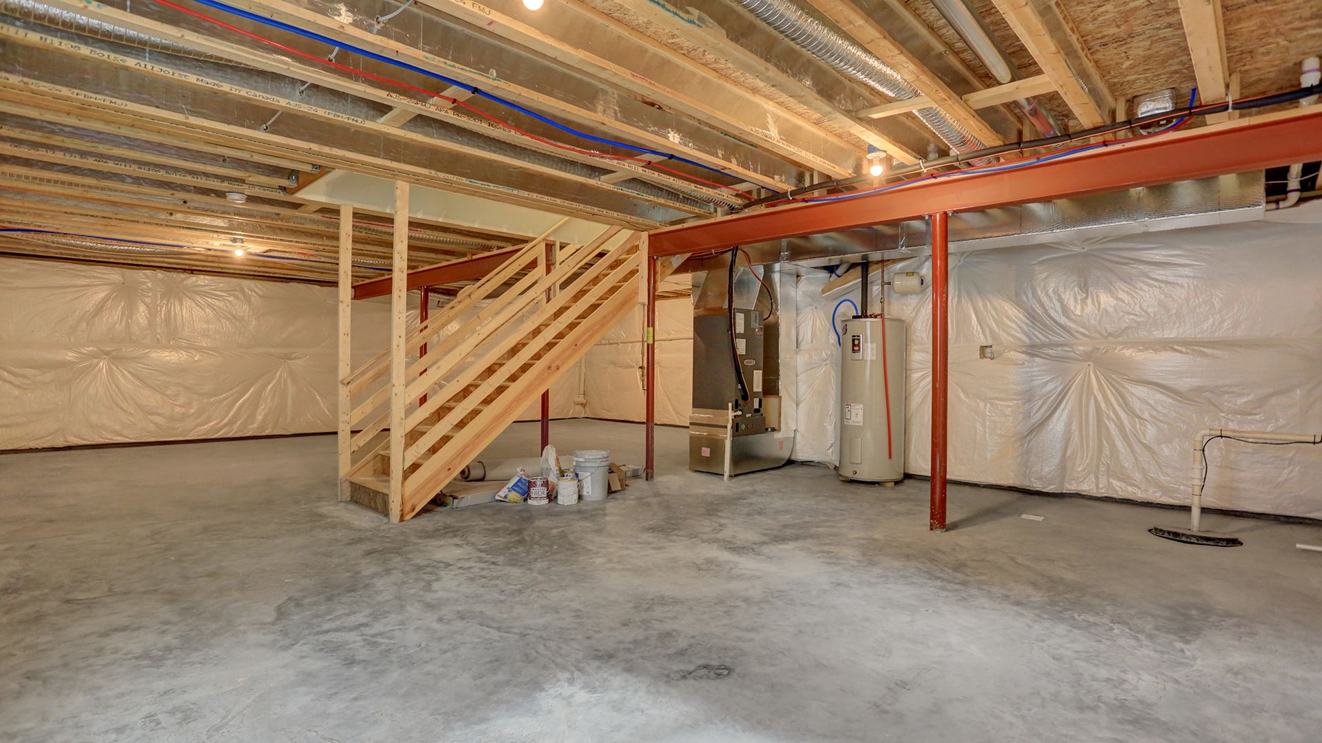 Unfinished basement - stairs leading to main level