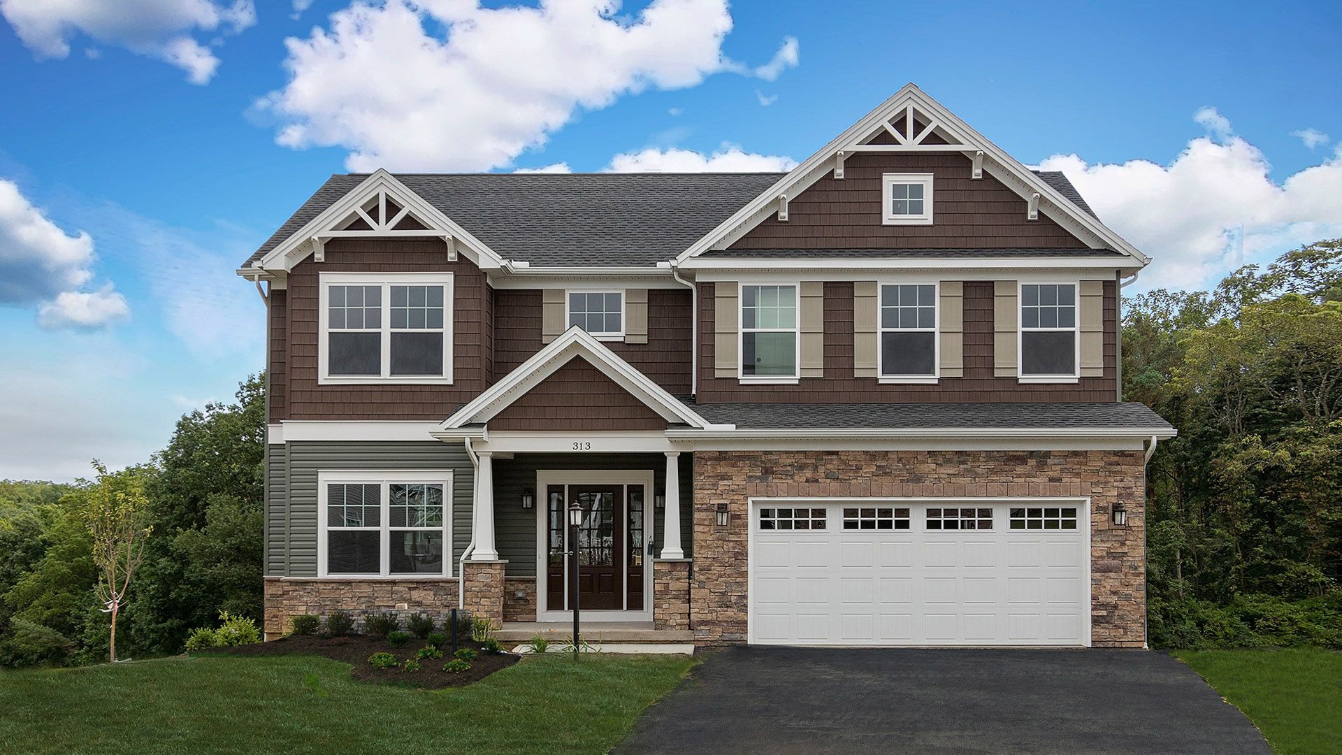 Exterior front view of the Craftsman style Dartmouth elevation C by S&A Homes in State College
