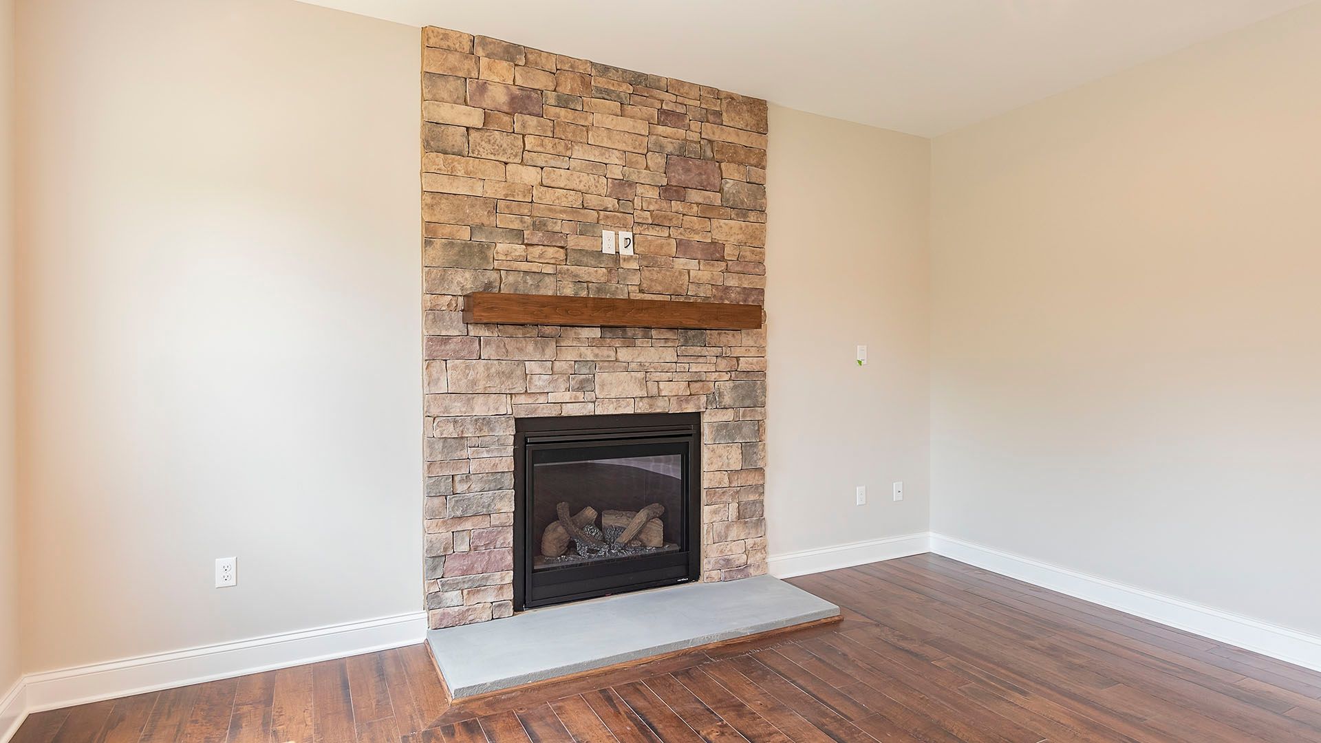 Stone fireplace, hardwood