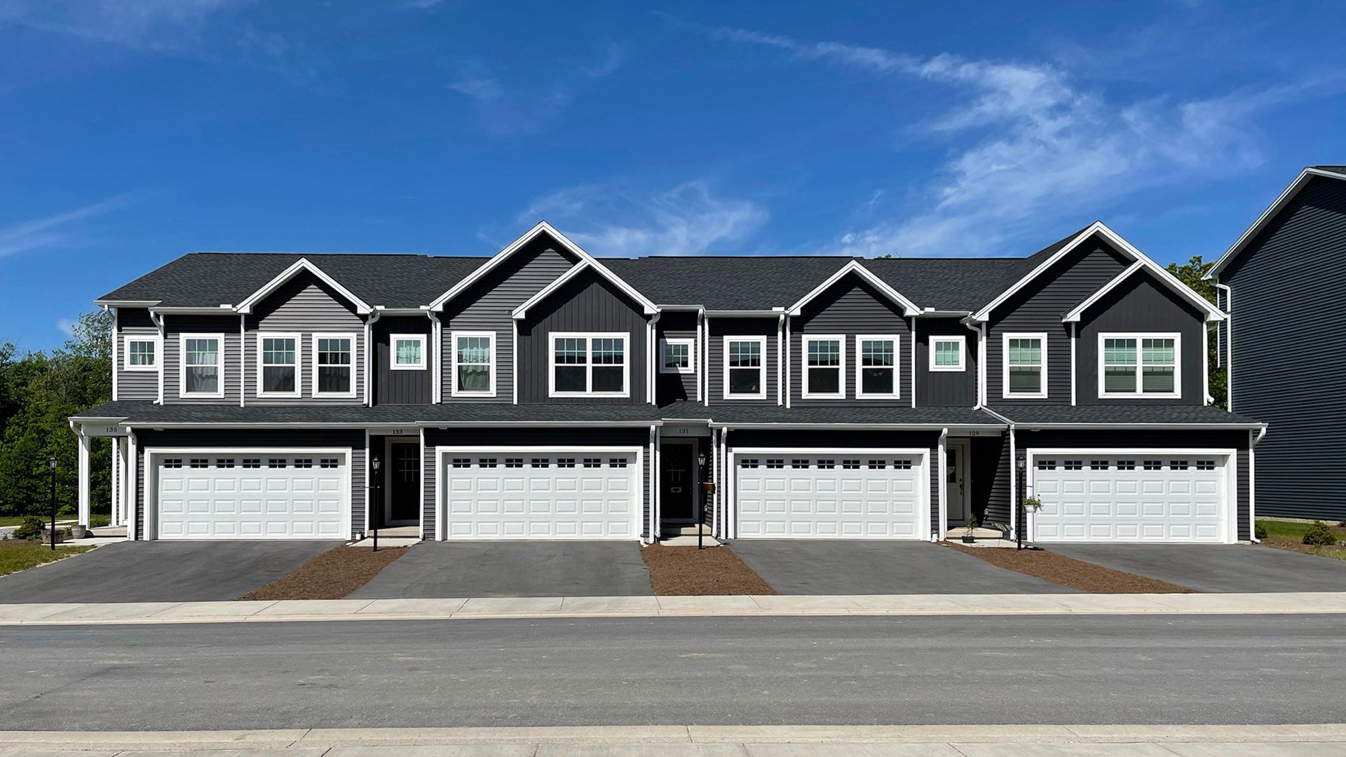 Exterior front view of the Woodfield townhome by S&A Homes Grays Pointe in State College