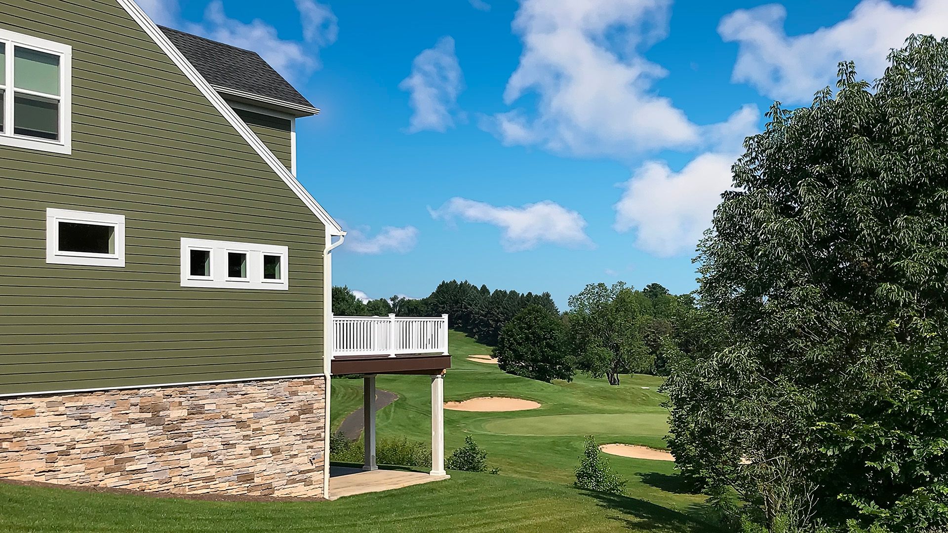 S&A Homes Village at Canterbury community in State College - rear deck off home overlooking the Centre Hills Golf Course