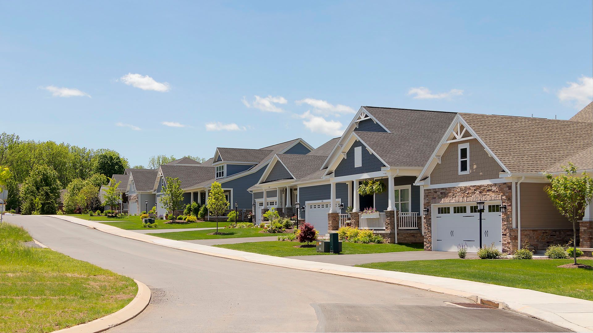 Village at Canterbury in State College - single family homes - streetscape - beautiful ranch style homes