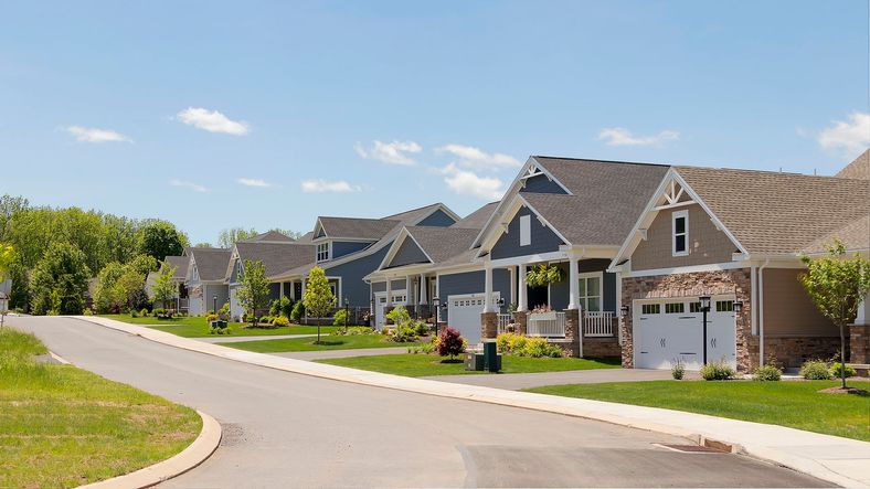 Village at Canterbury in State College - single family homes - streetscape - beautiful ranch style homes