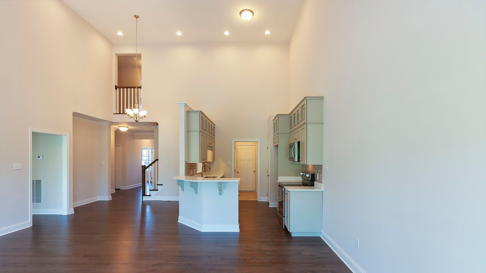 View from great room into kitchen and dining areas, Chilton plan
