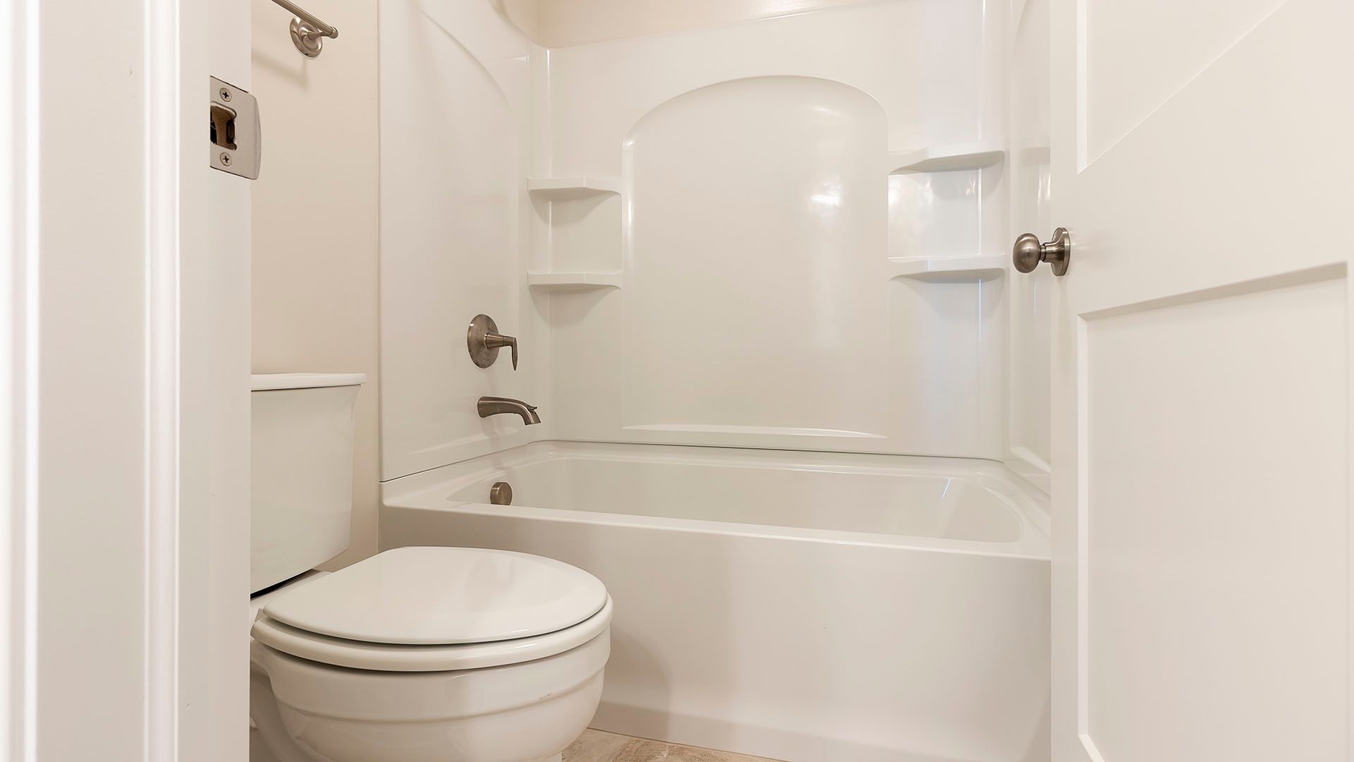 Toilet and tub shower combination in jack and jill bath