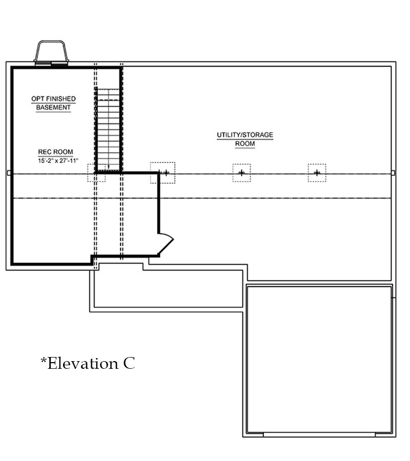 Floorplan drawing - Coleford ranch single family home - basement level with finish options