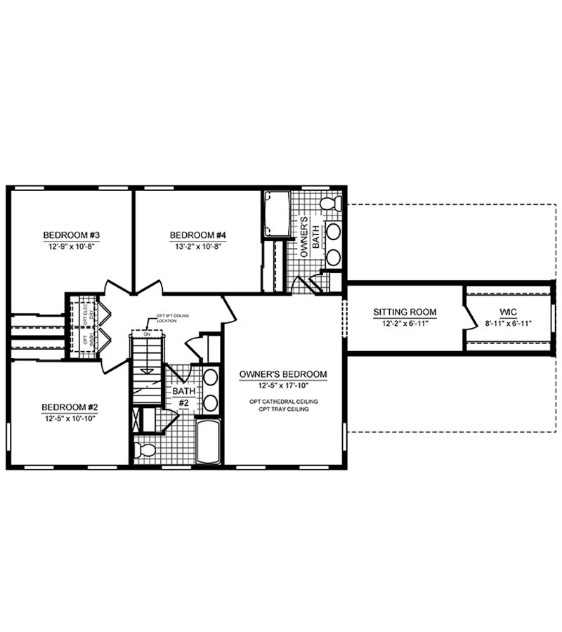 Floorplan drawing - 2nd floor with 4 bedrooms and 2 baths