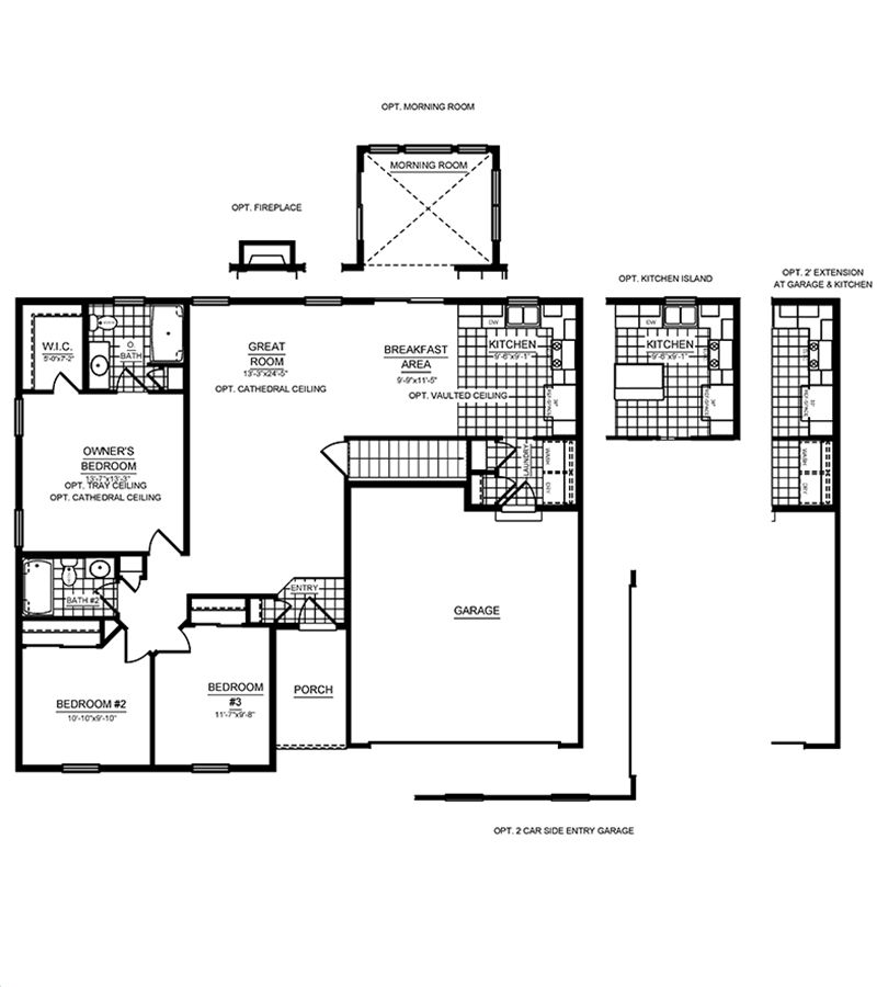 Floorplan drawing - main level living area with 3 bedrooms, 2 baths and 2 car garage