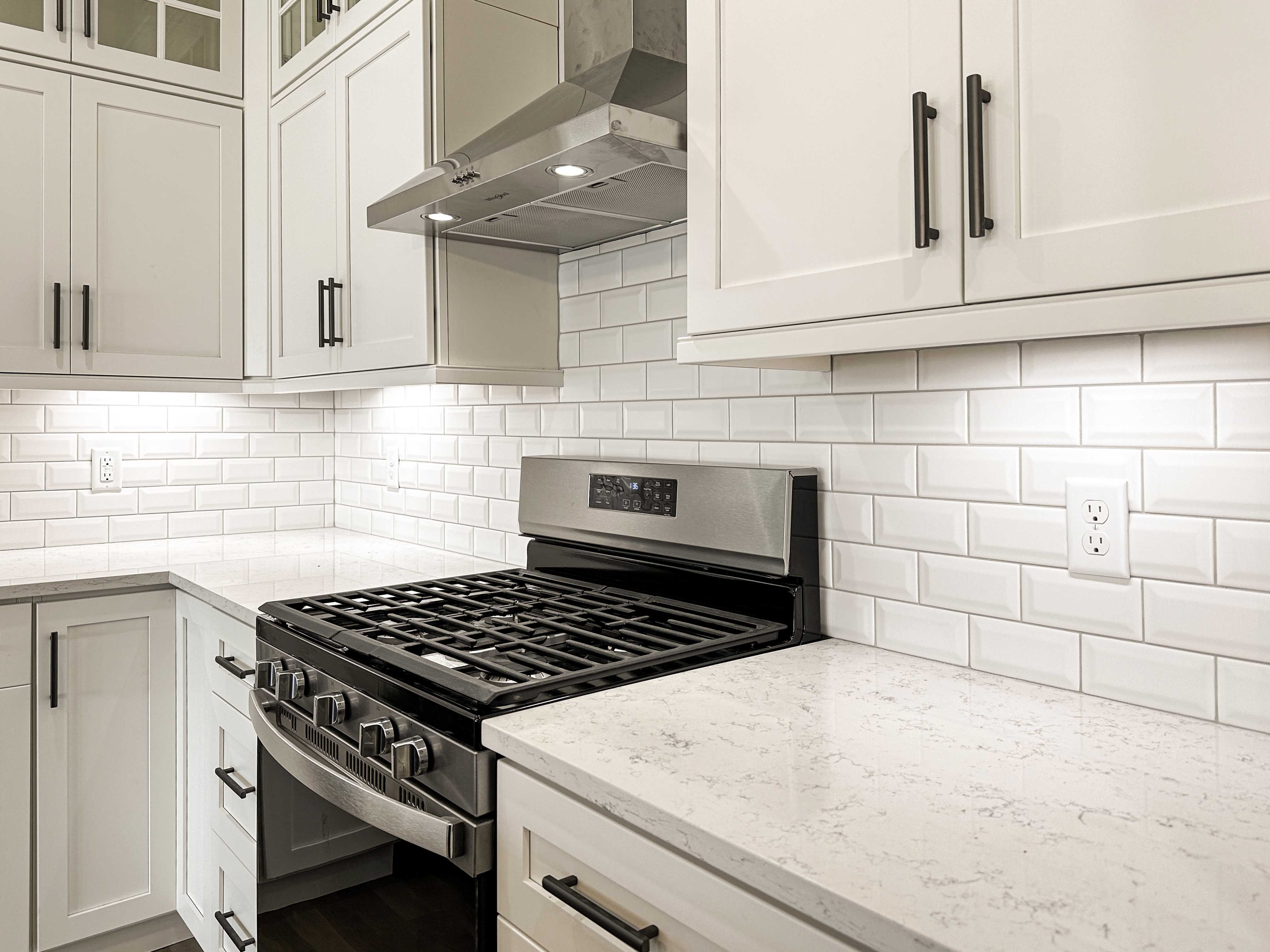 Stainless steel gas range with decorative range hood