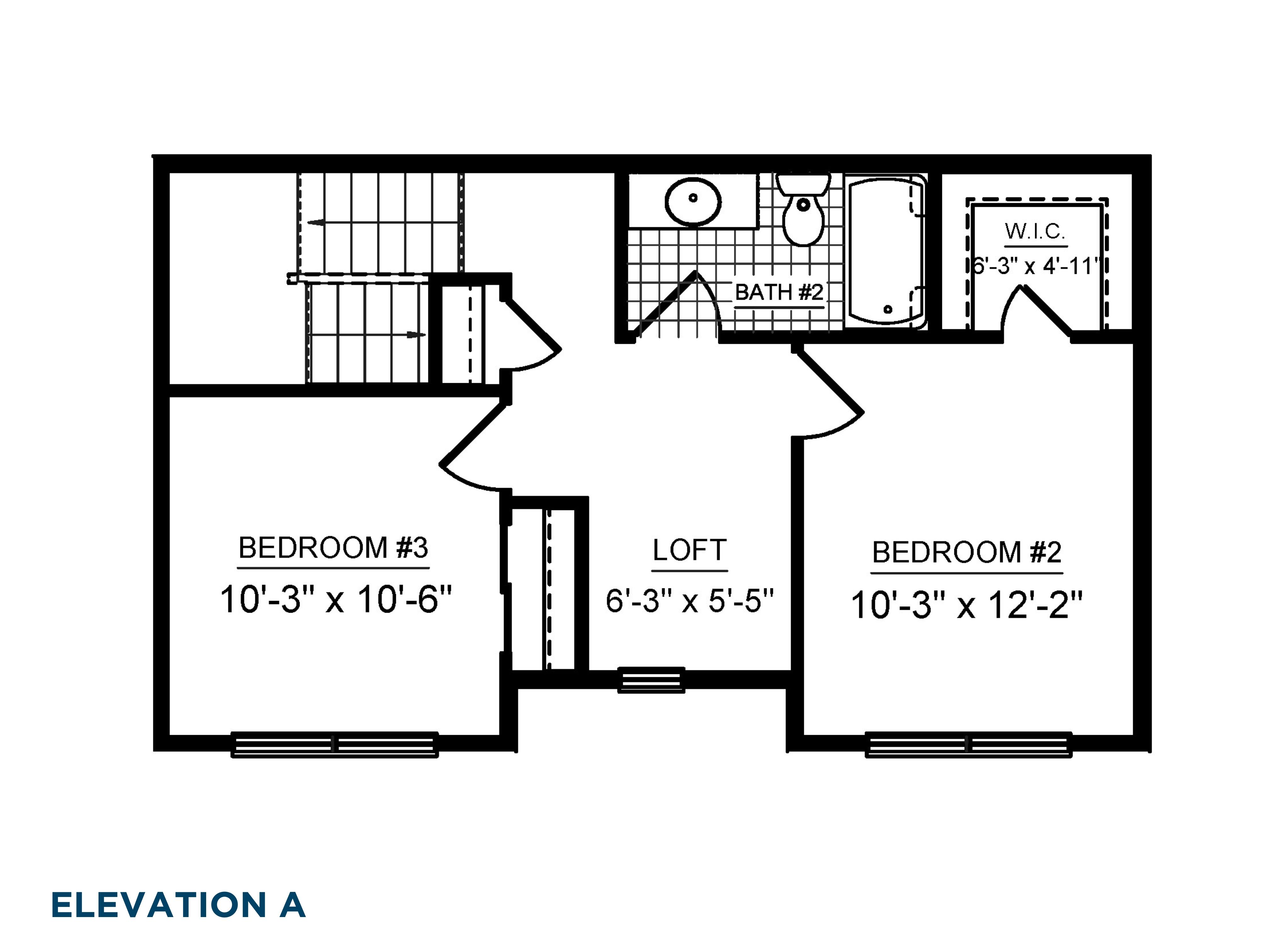 Floorplan drawing - 2nd floor living area with 2 bedrooms and 1 bath