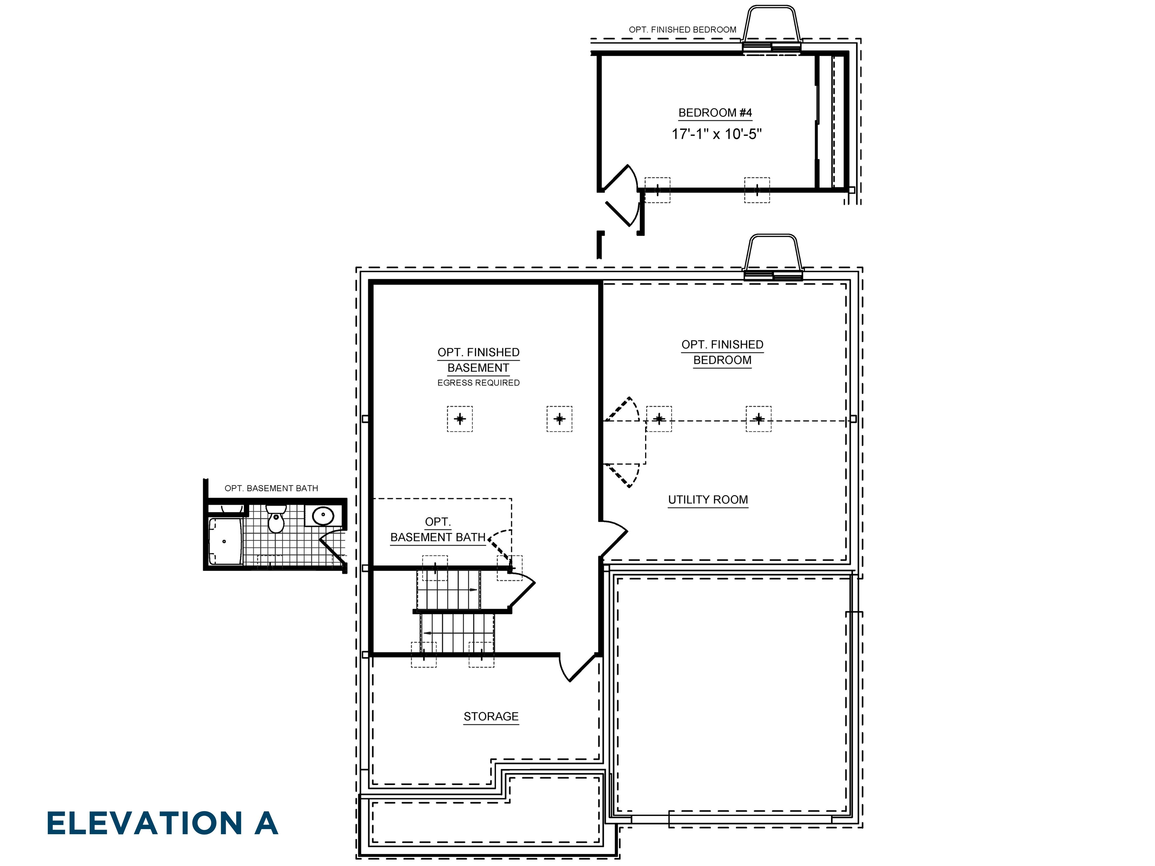 Floorplan drawing - unfinished basement with egress window well