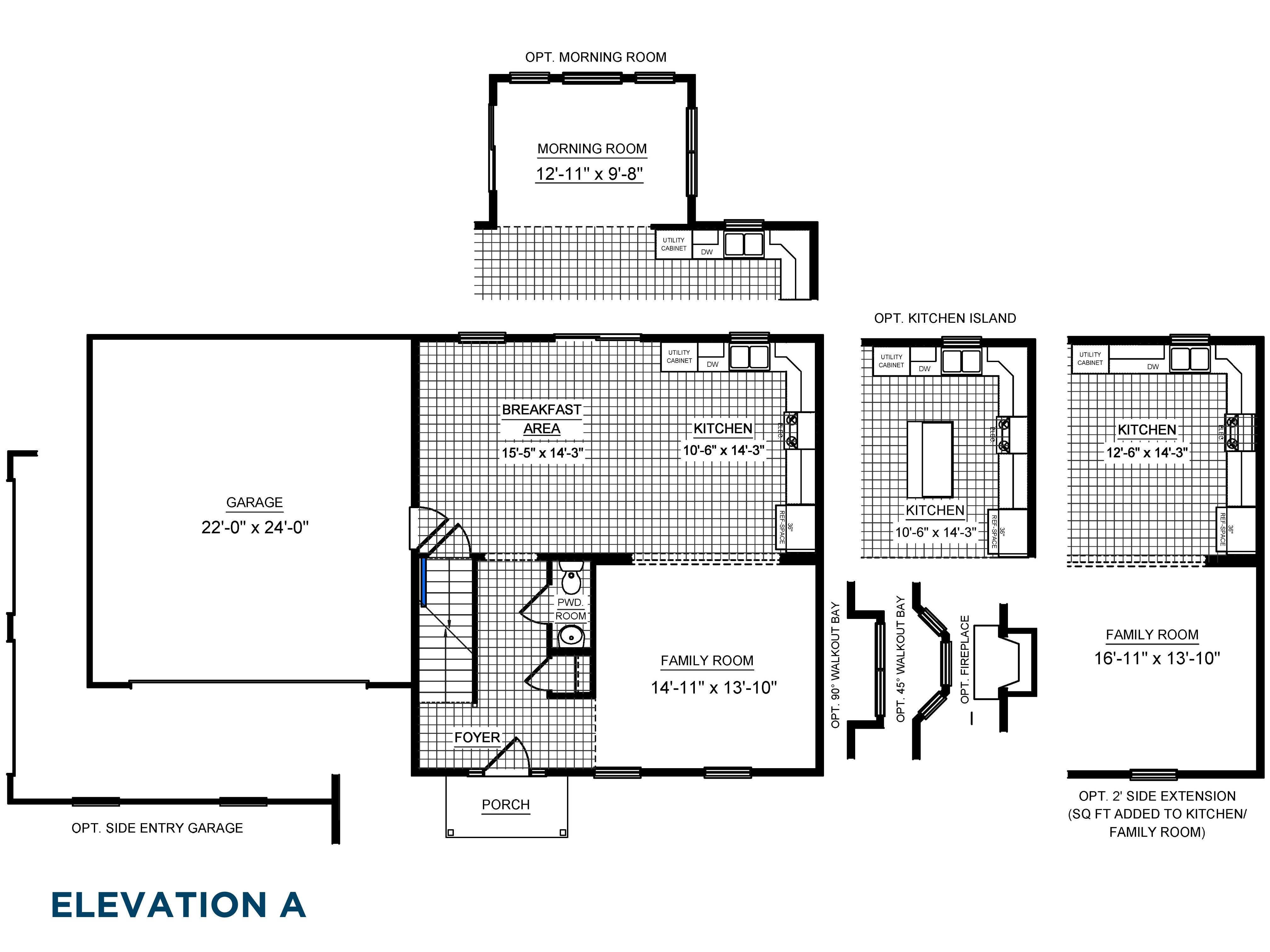 Floorplan drawing - main level living area with 2 car garage