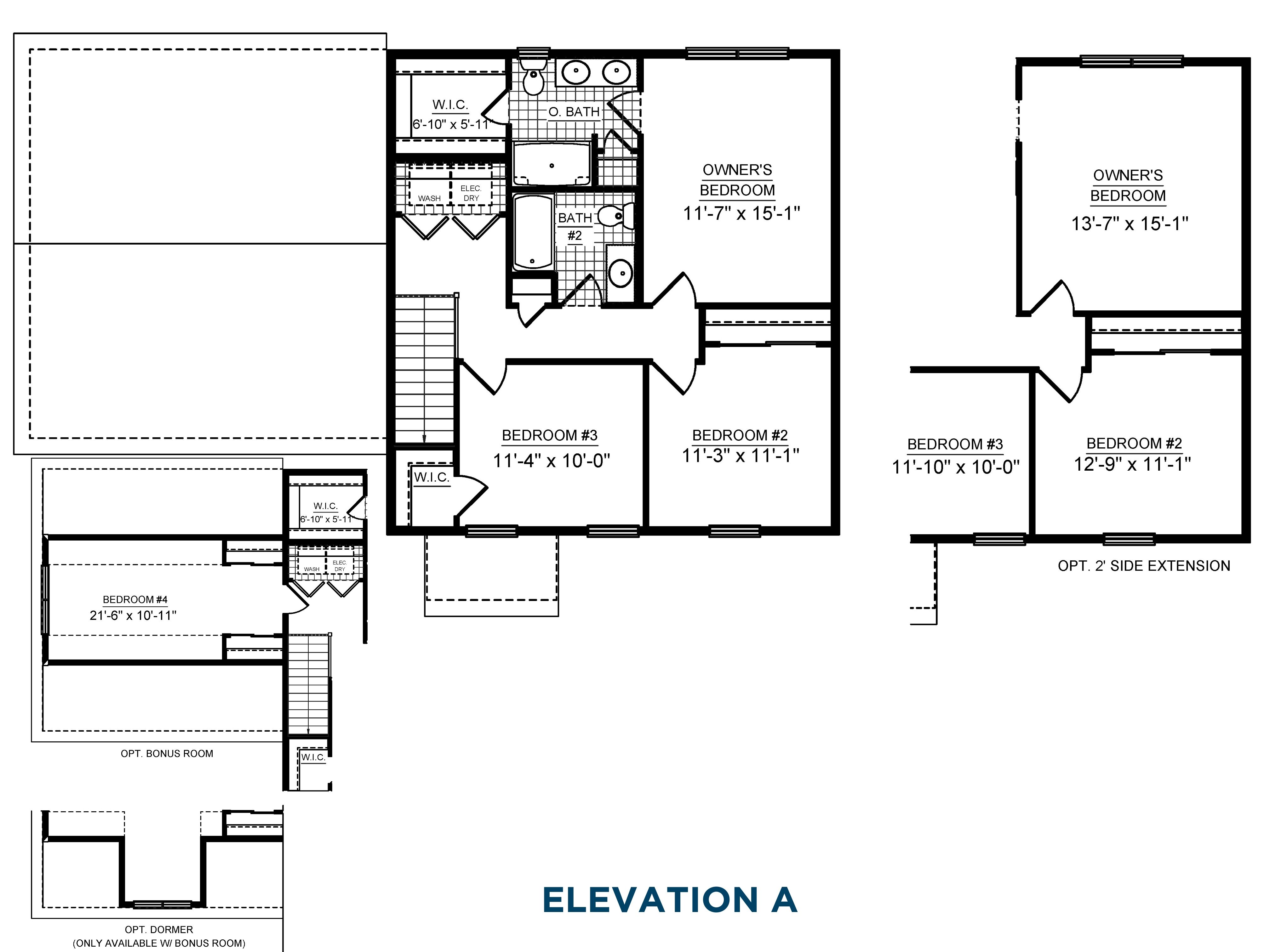 Floorplan drawing - 2nd floor living area with 3 bedrooms and 2 baths