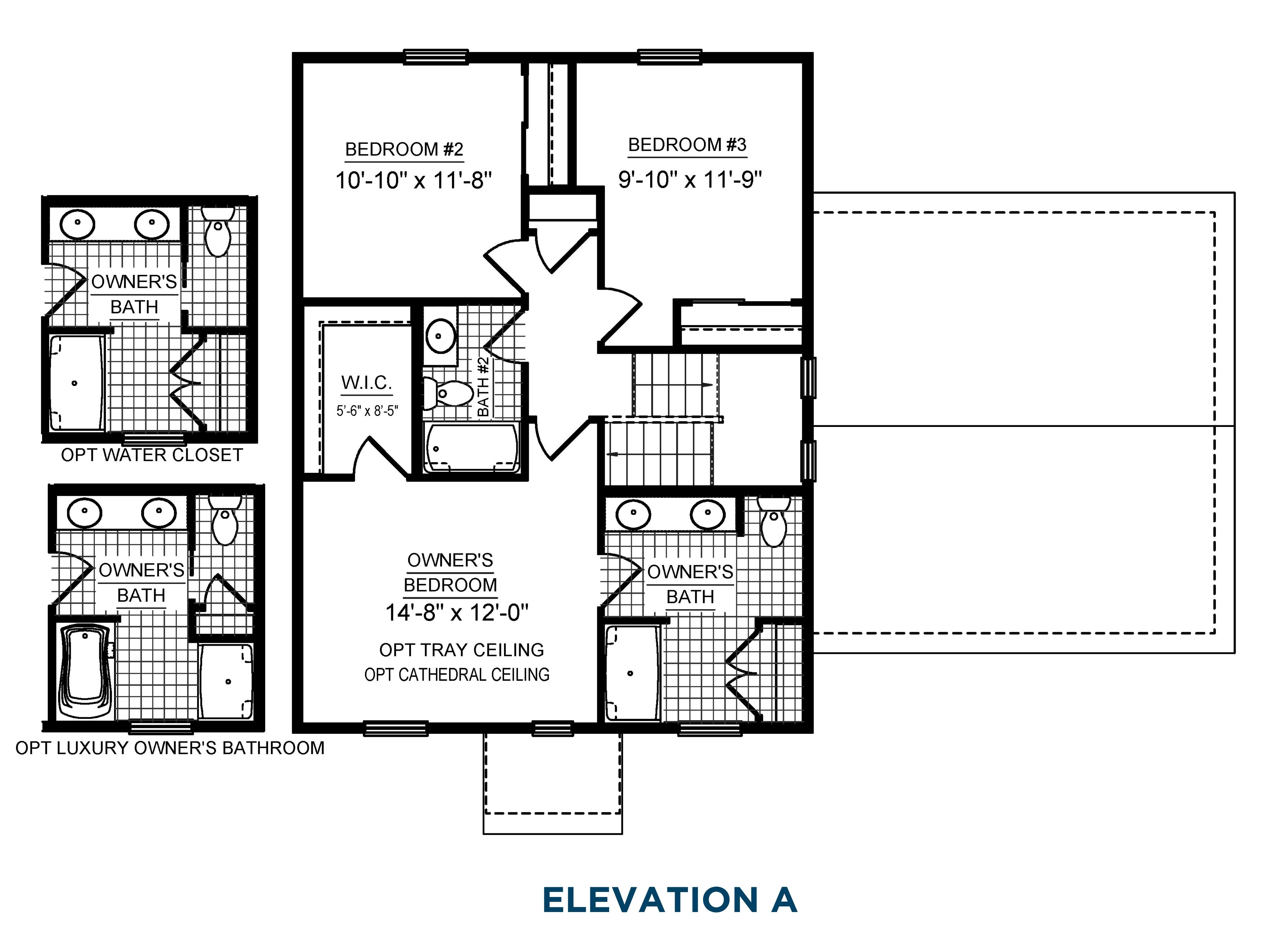 Floorplan drawing - 2nd floor living area with 3 bedrooms and 2 baths