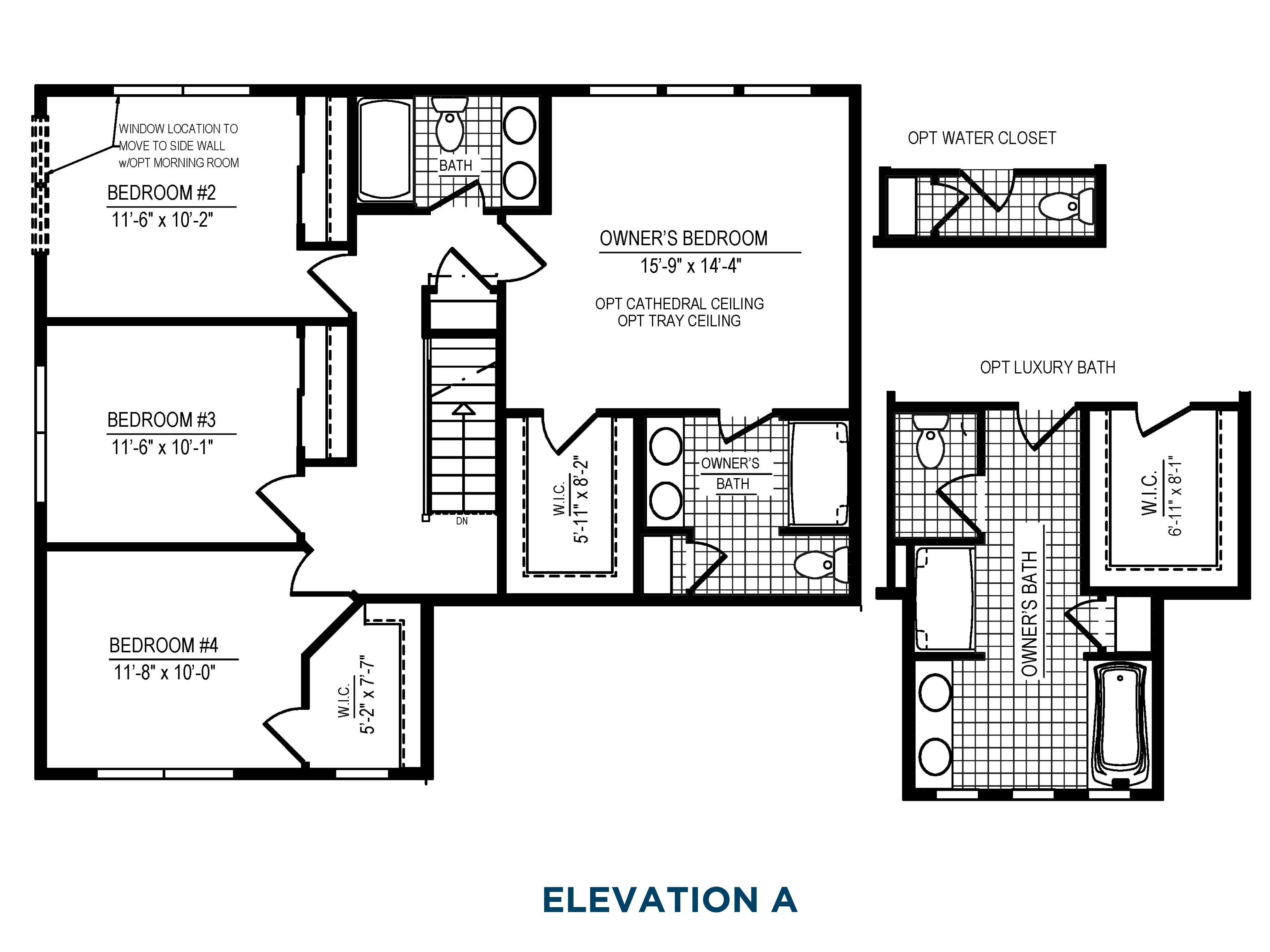 Floorplan drawing - Crestmont single family home - second floor with 4 bedrooms, two full baths