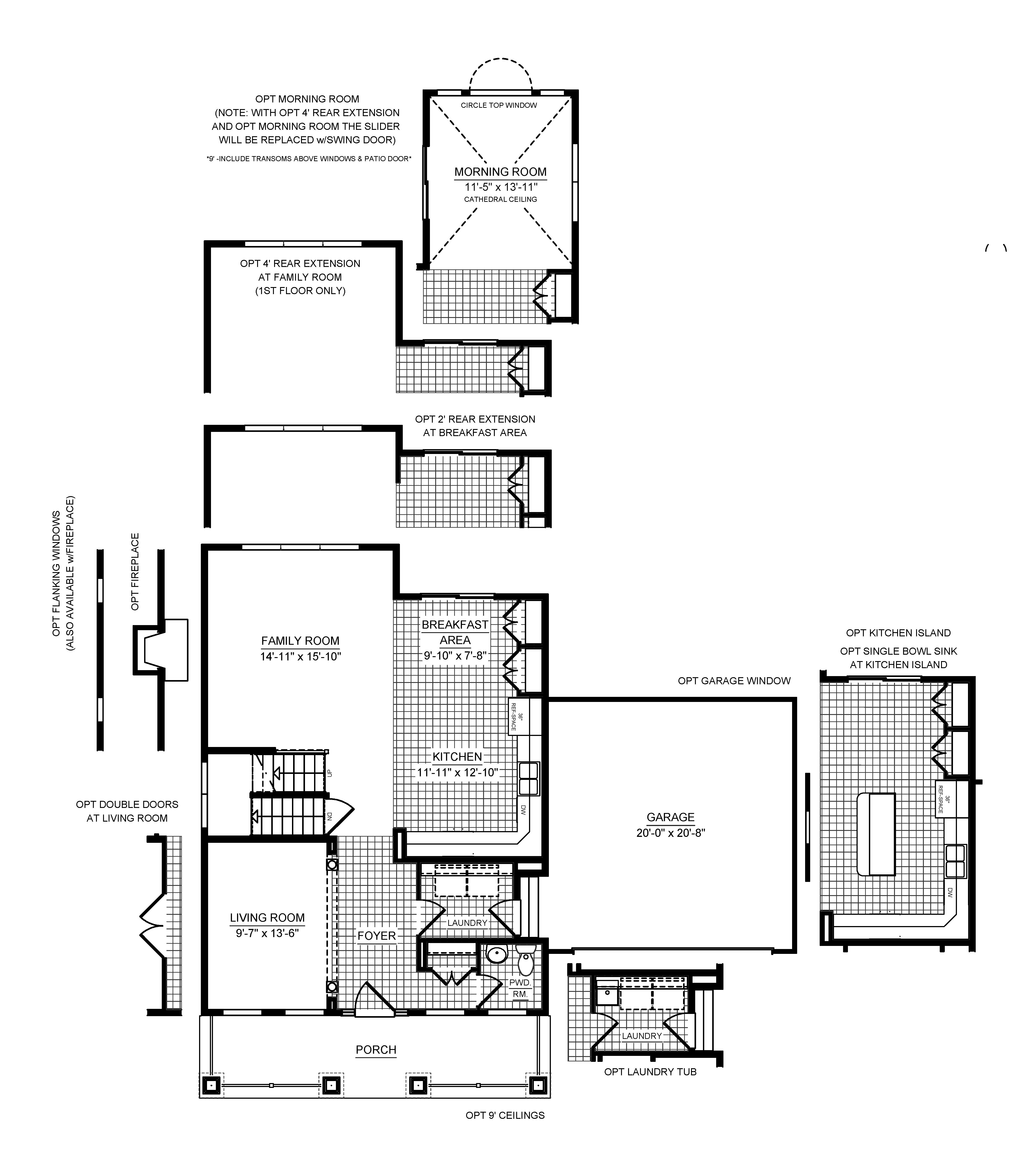 Floorplan drawing - Fairmont plan - main level living area with 2 car garage