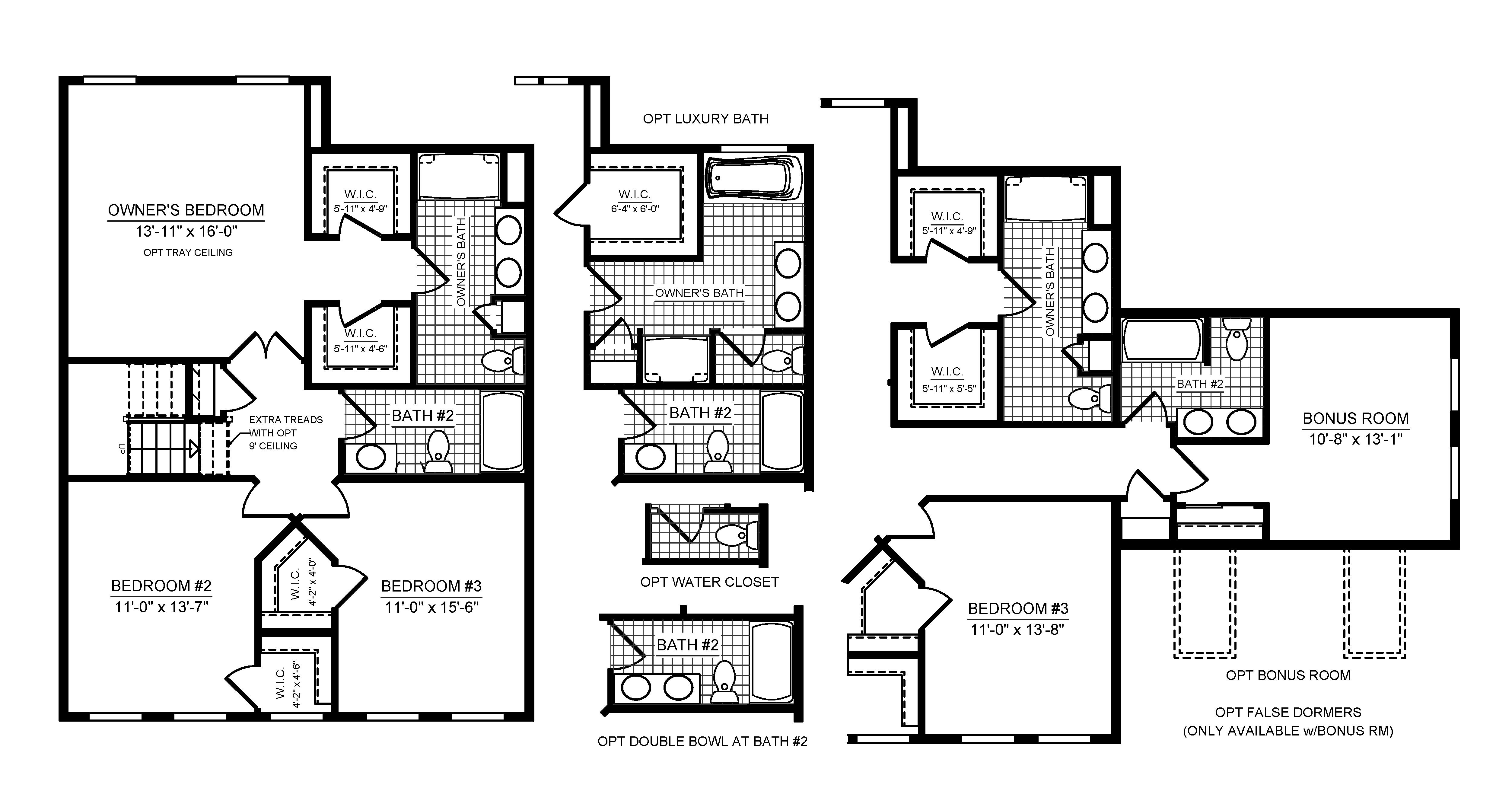 Floorplan drawing - 2nd floor with 3 bedrooms and 2 full baths