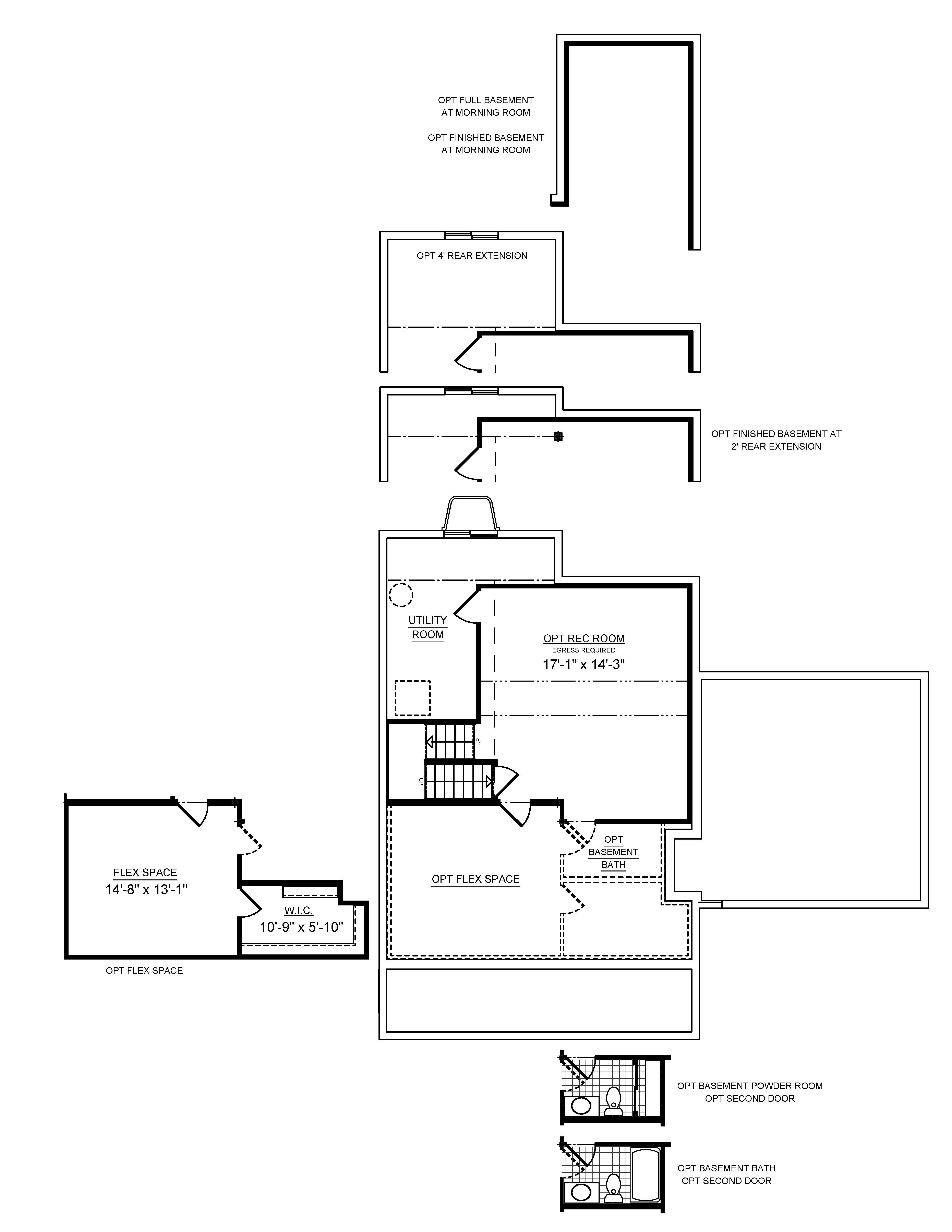 Floorplan drawing - basement layout - optional finished rec room