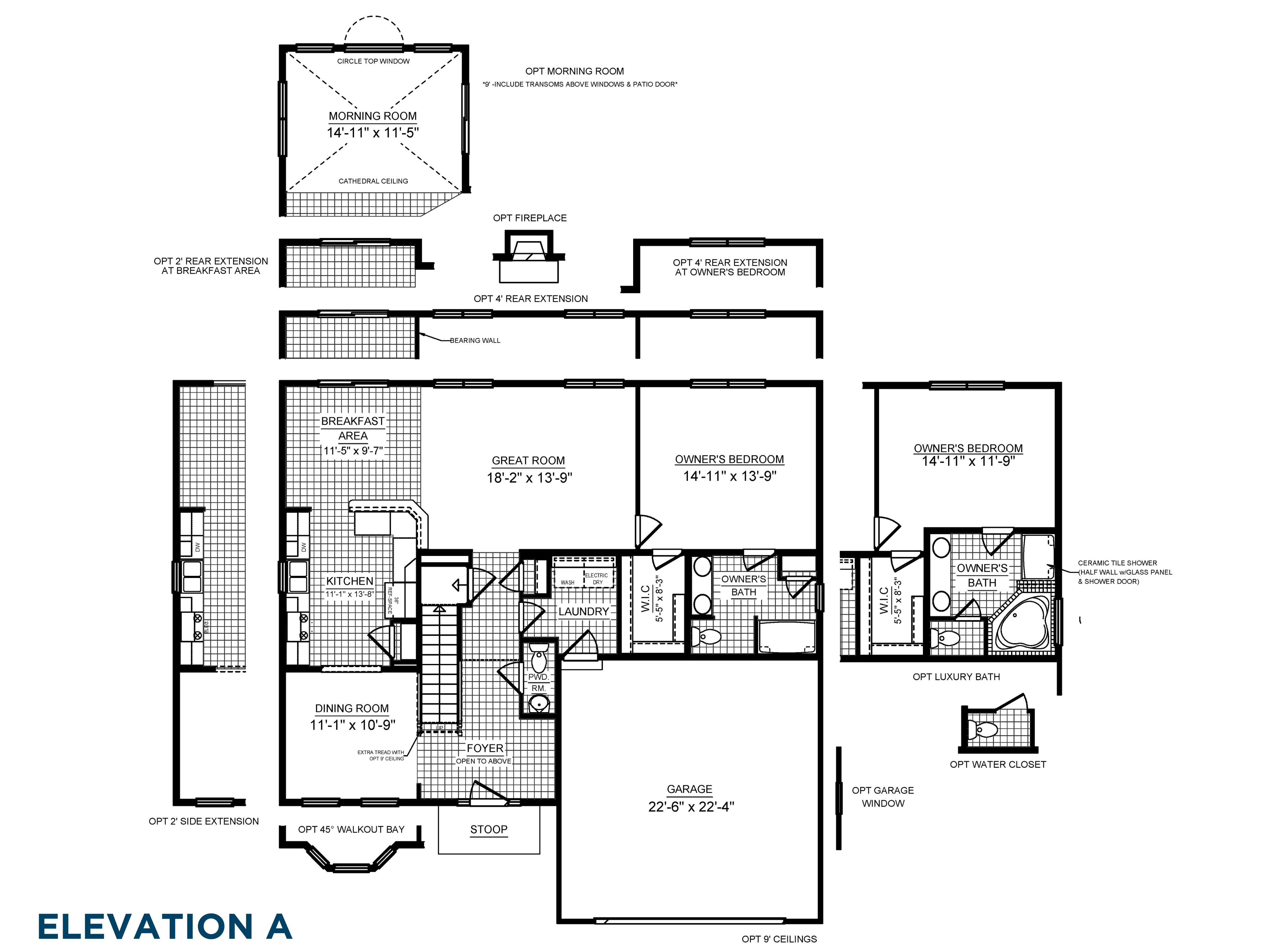 Floorplan drawing of the Bayberry C - single family home - main level living area