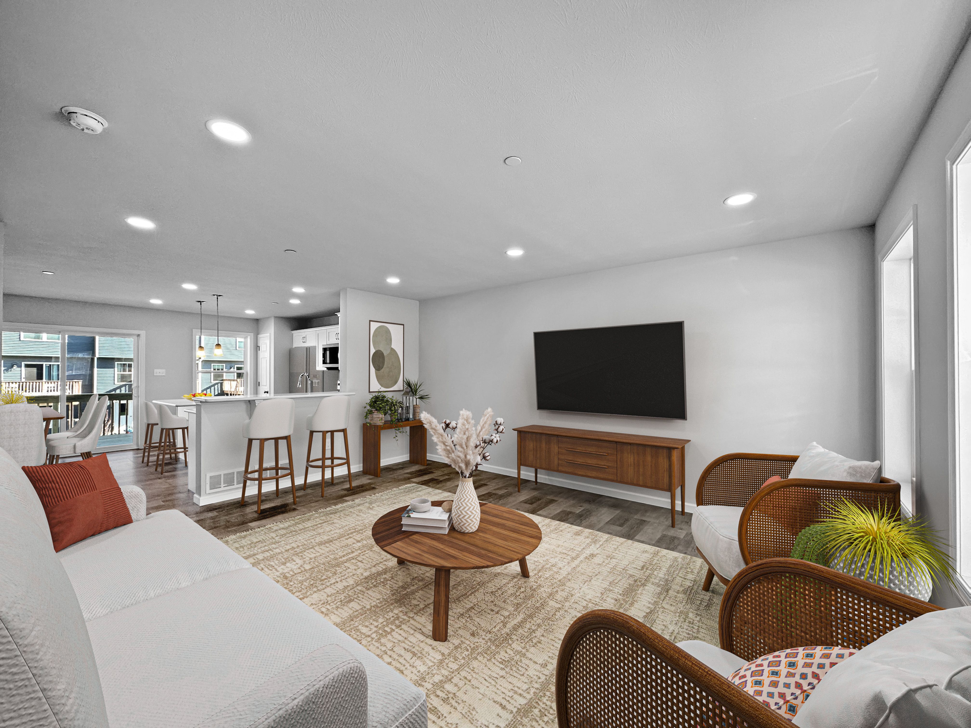 Spacious living room with chic decor and open floor plan.