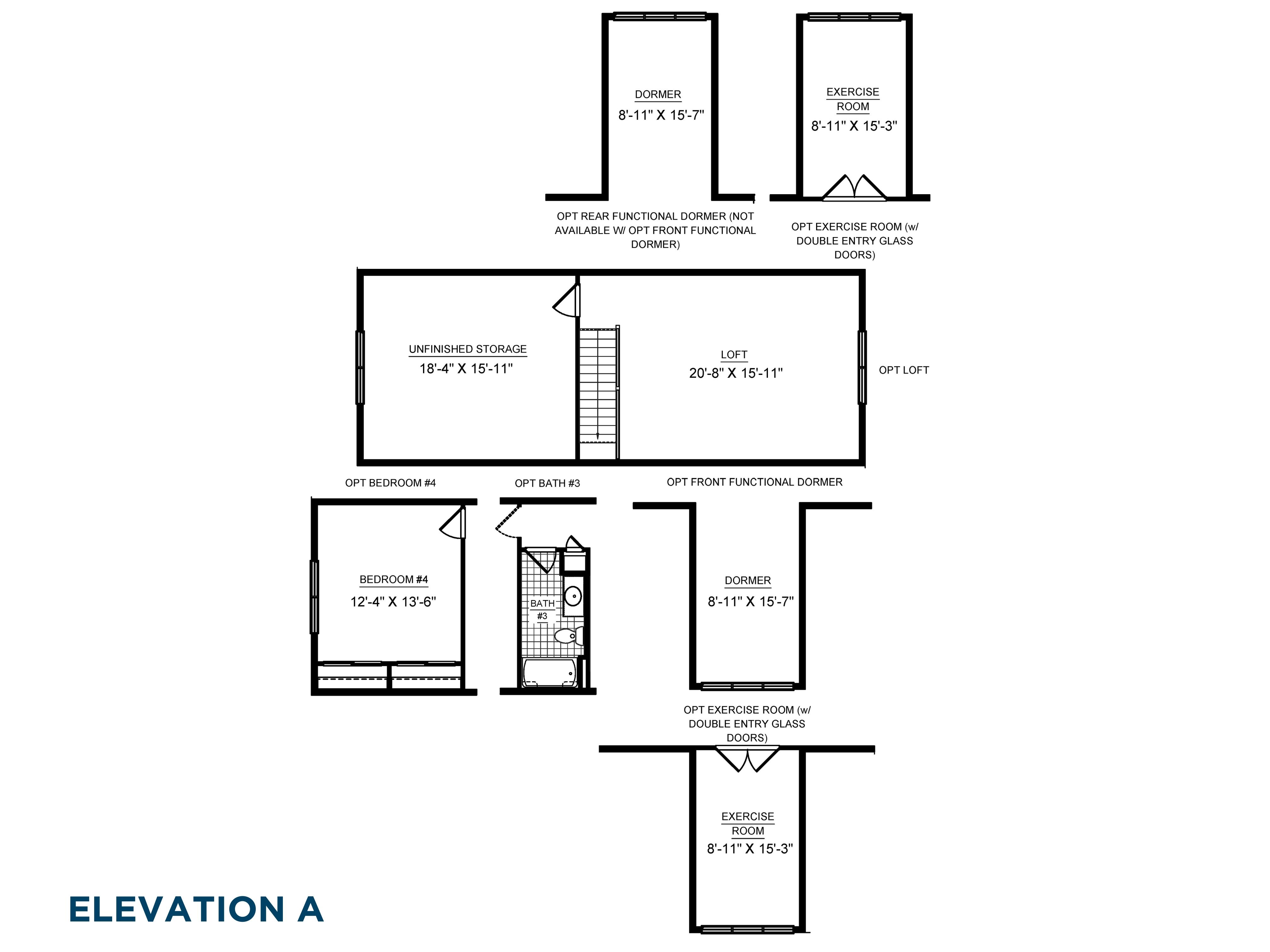 Floorplan drawing - Chatham single family home - optional second floor with loft, opt. bedroom, storage area and extension options