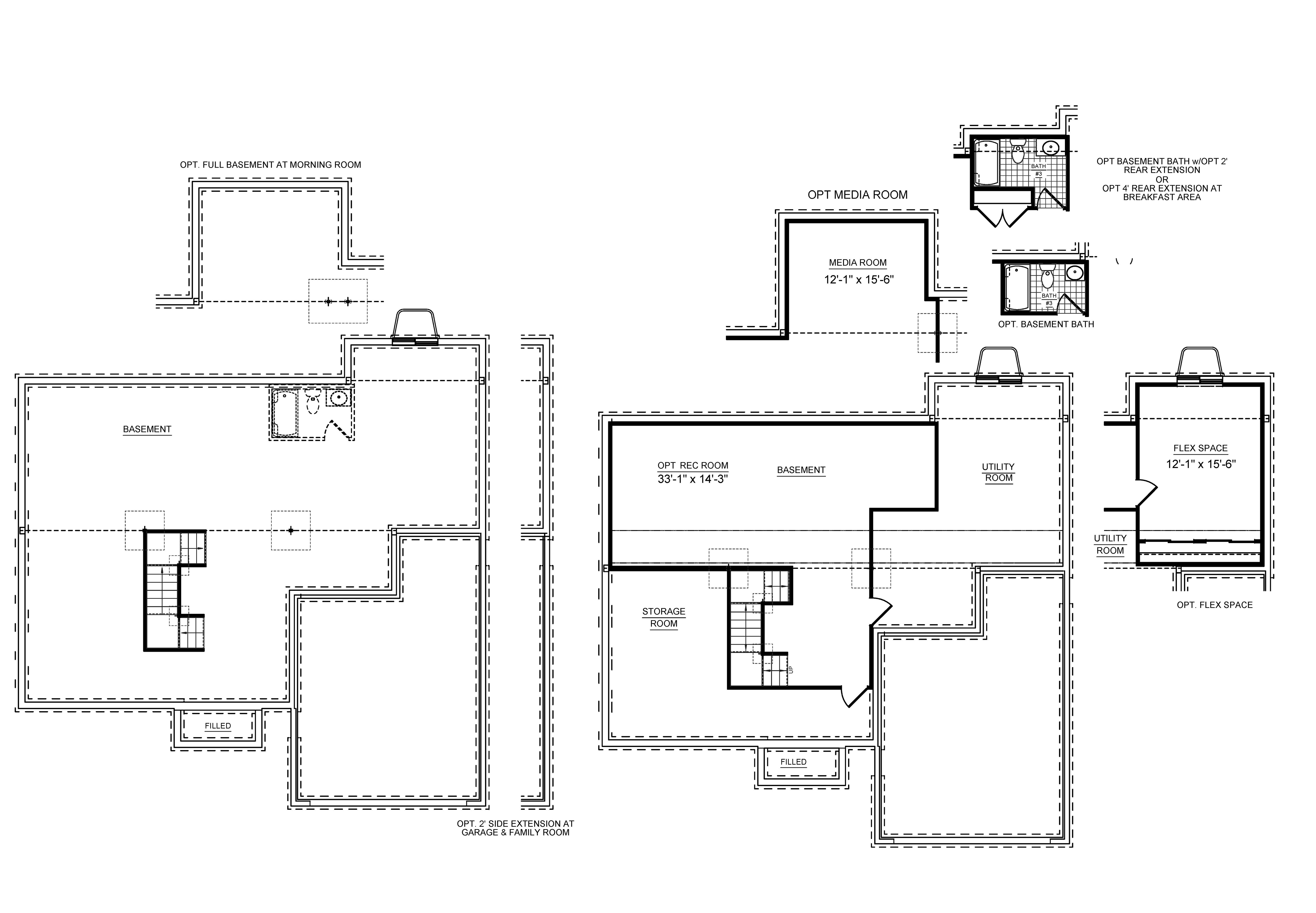 Floorplan drawing - Wyndham single family home - basement level with optional finished rec room area