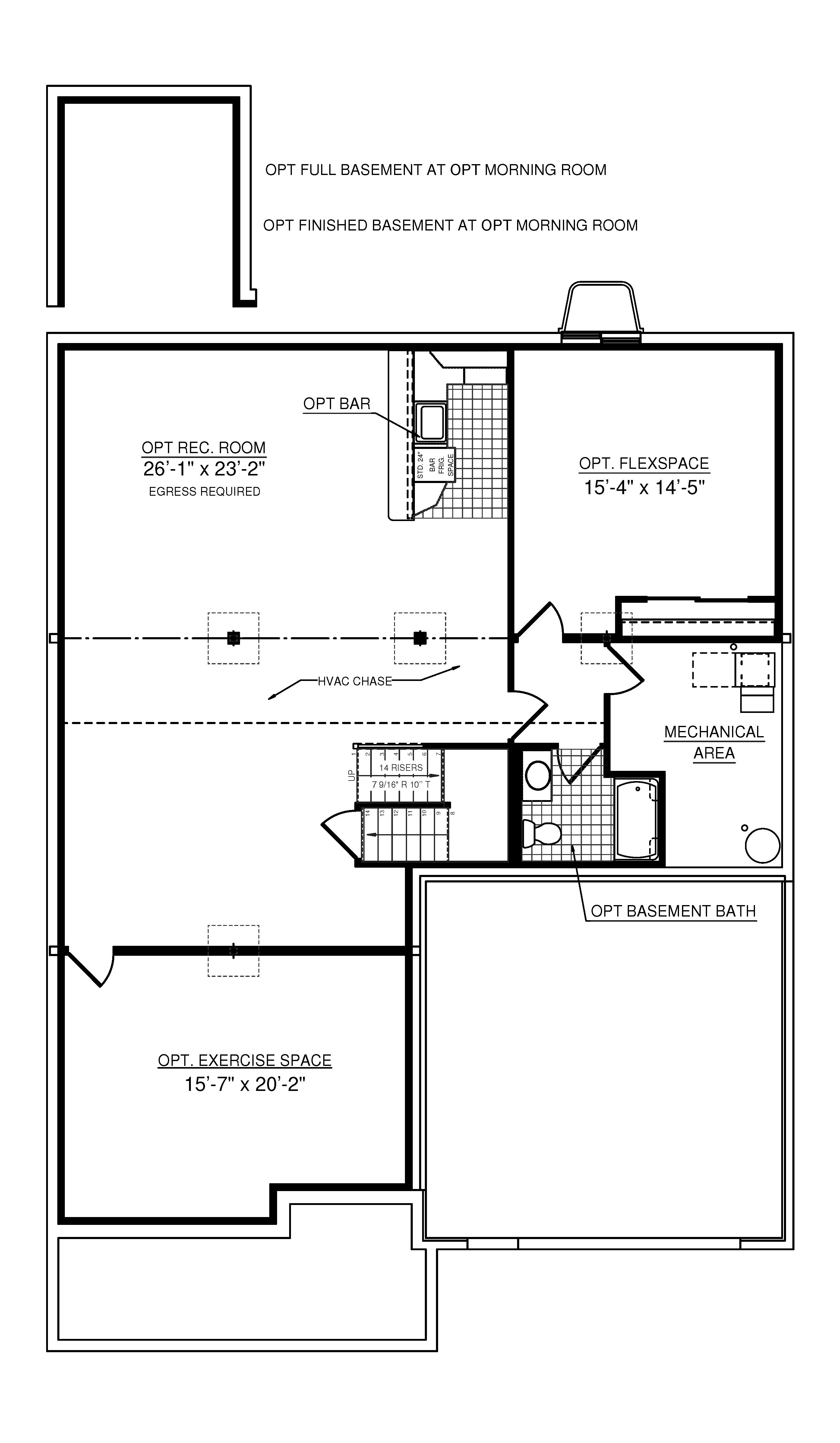 Floorplan drawing - Camden single family home - basement level with finish options