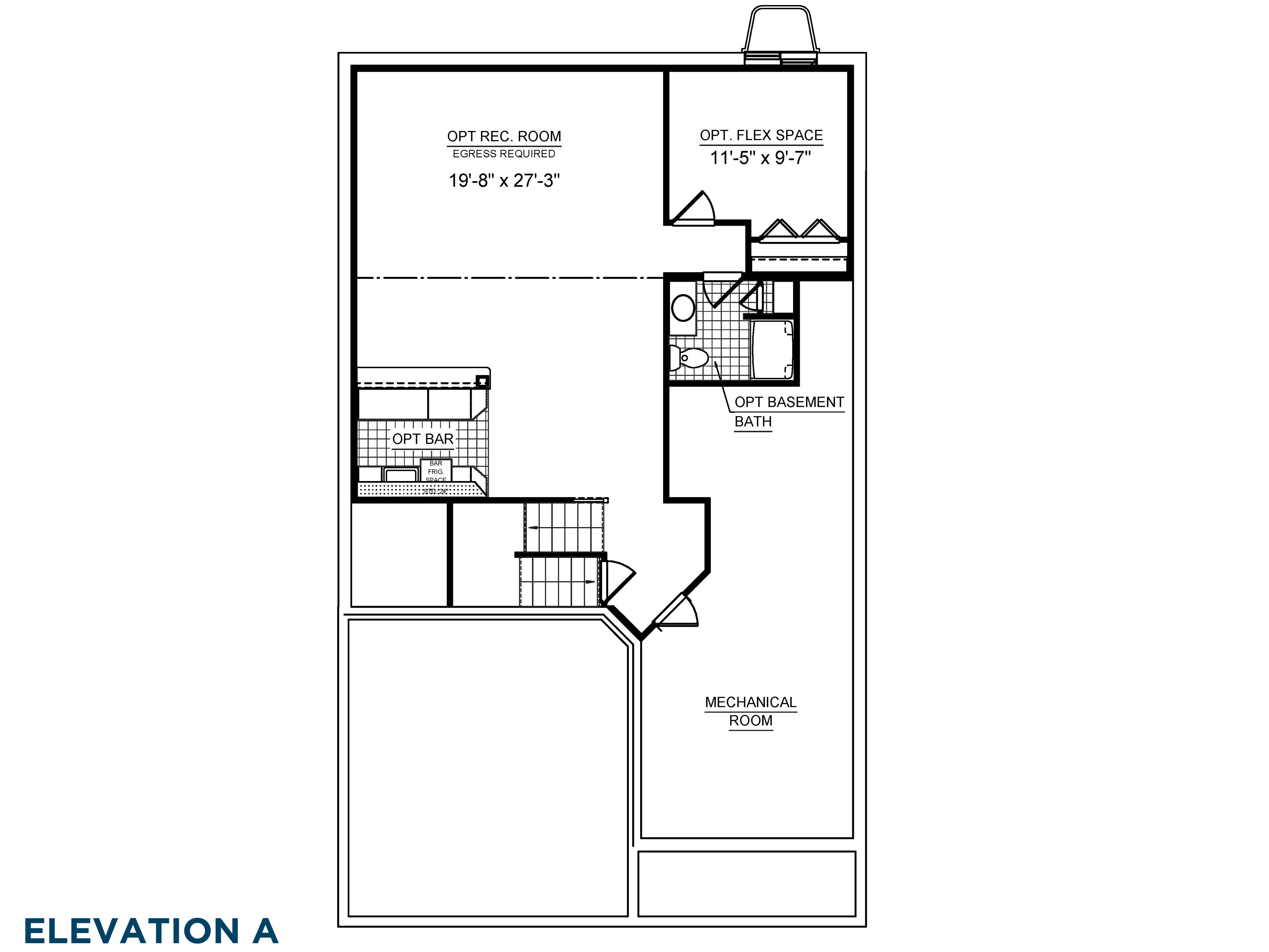 Floorplan drawing - Chilton single family home - basement level with finish options