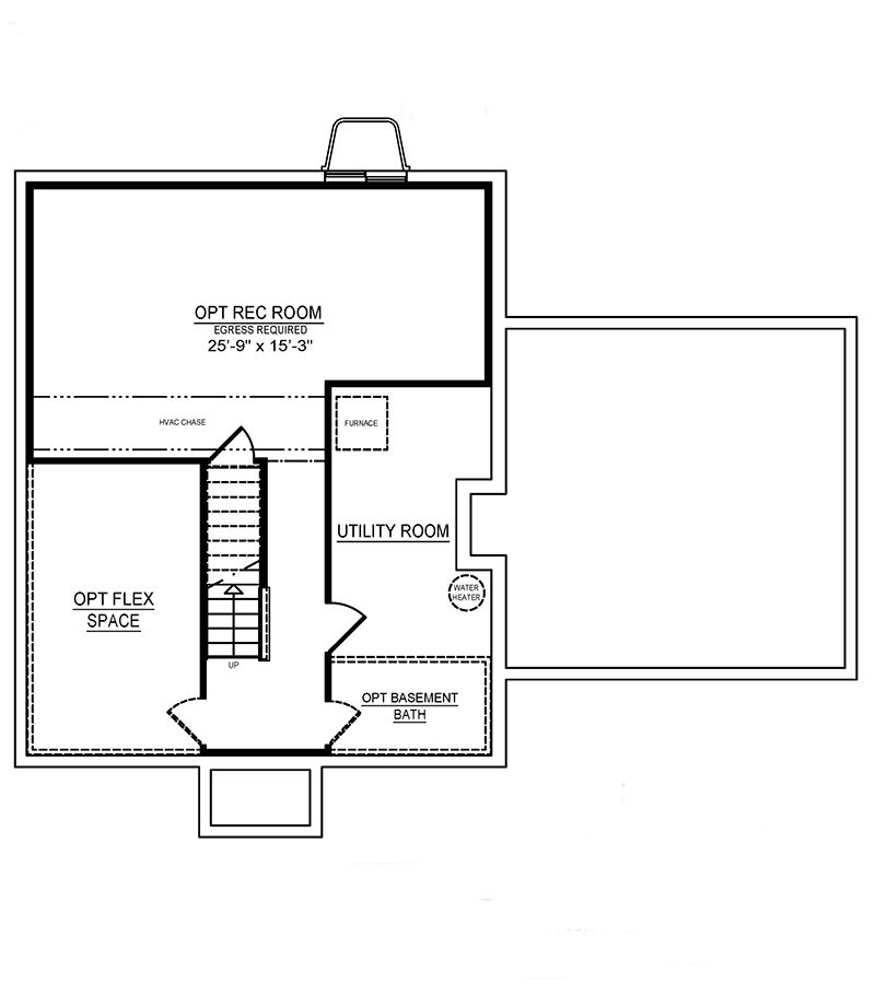 Floorplan drawing of the Brandywine - Basement level with optional finished rec room area