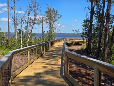 Riverfront community boardwalk and viewing vista