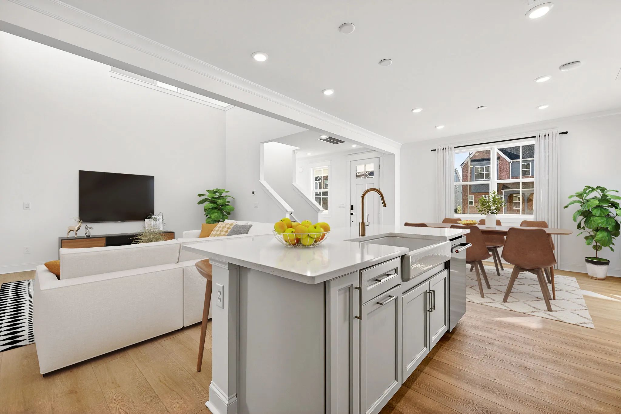 Virtually Staged Kitchen, Dining and Living