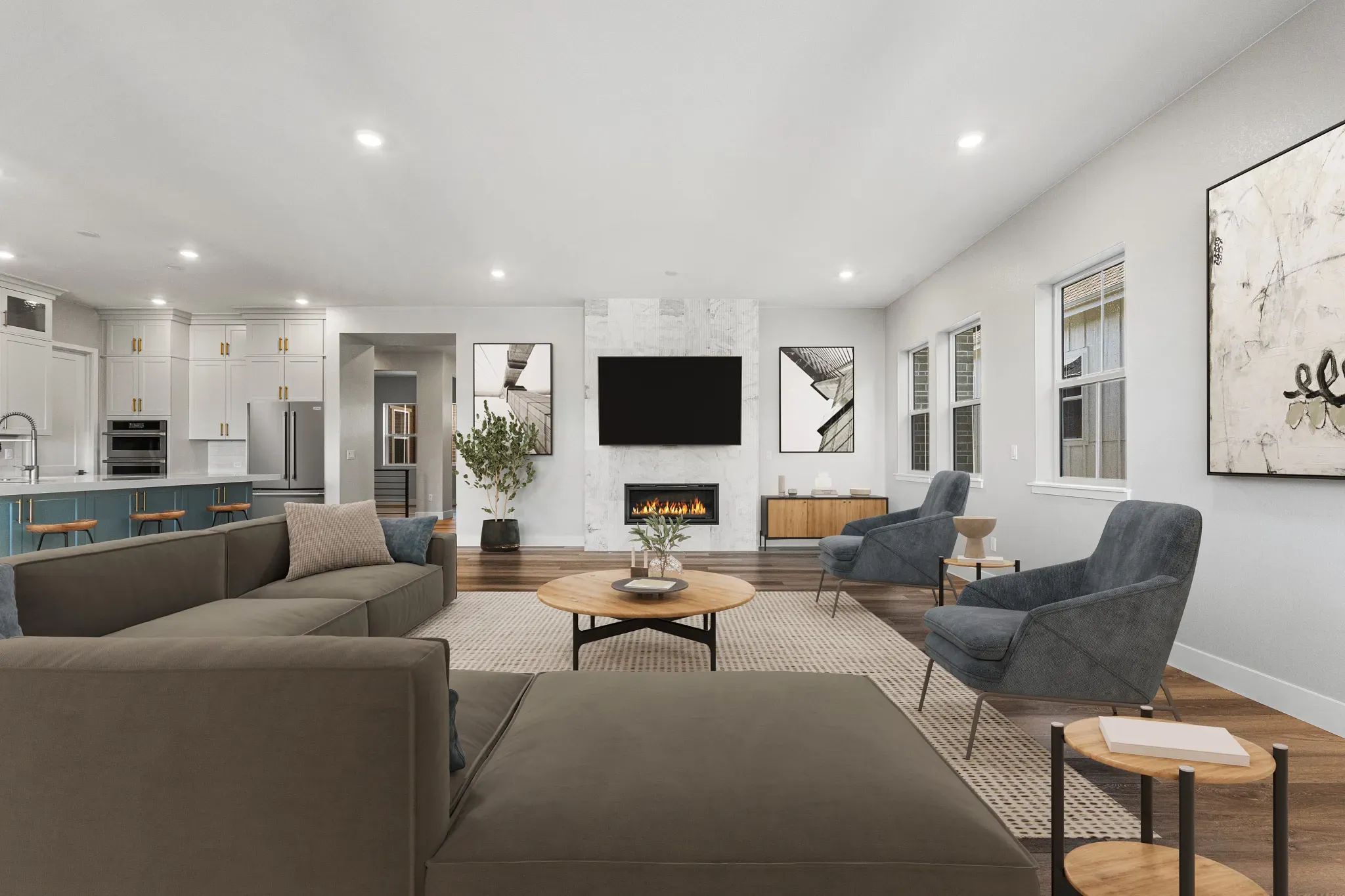 Homesite 2 Great Room + Kitchen - Virtually Staged