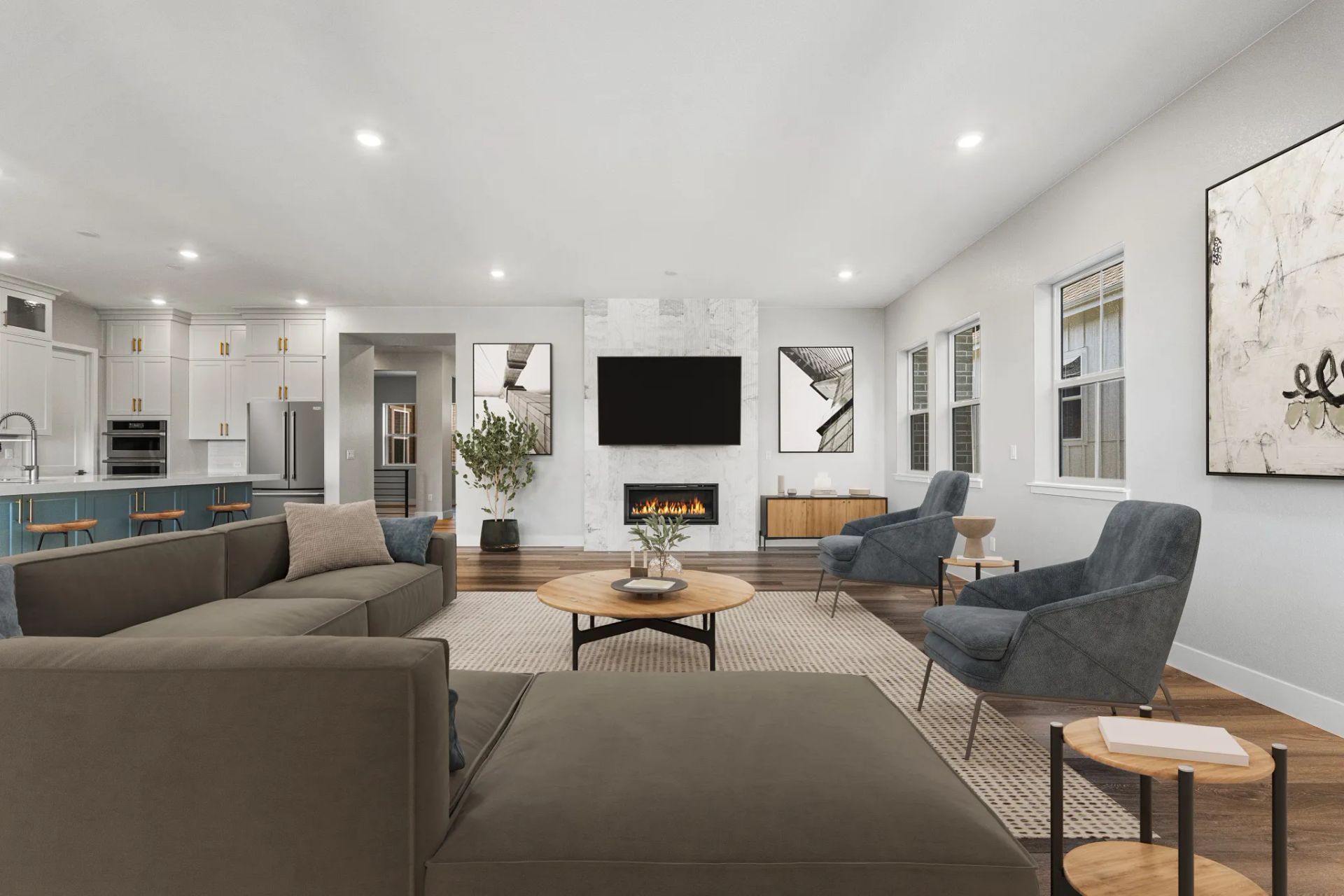 Homesite 2 Great Room + Kitchen - Virtually Staged