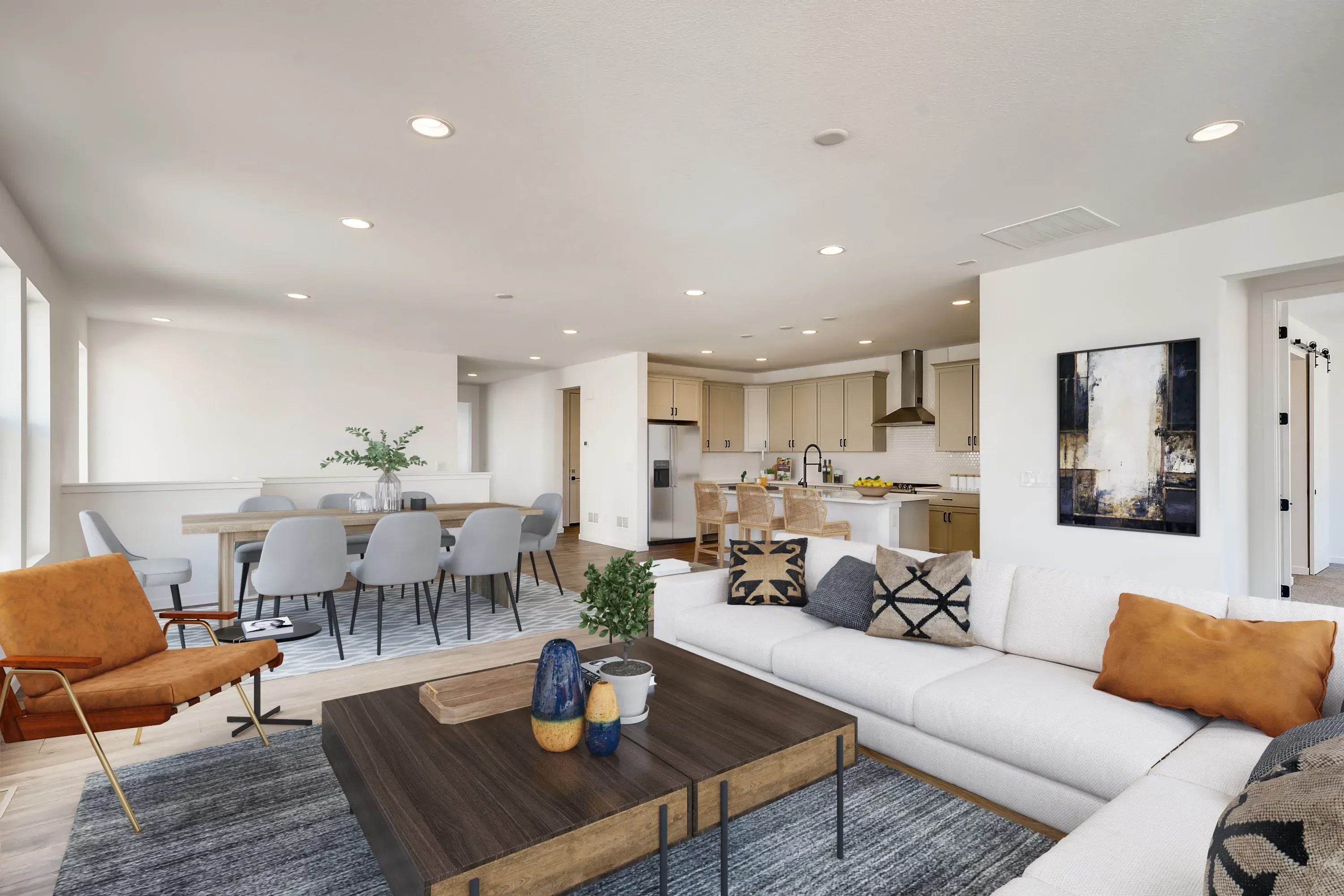 Great Room, Dining + Kitchen