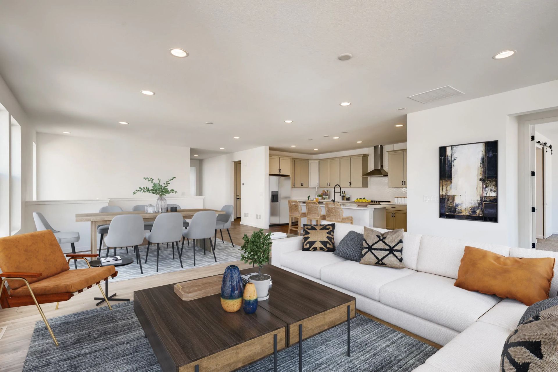 Great Room, Dining + Kitchen