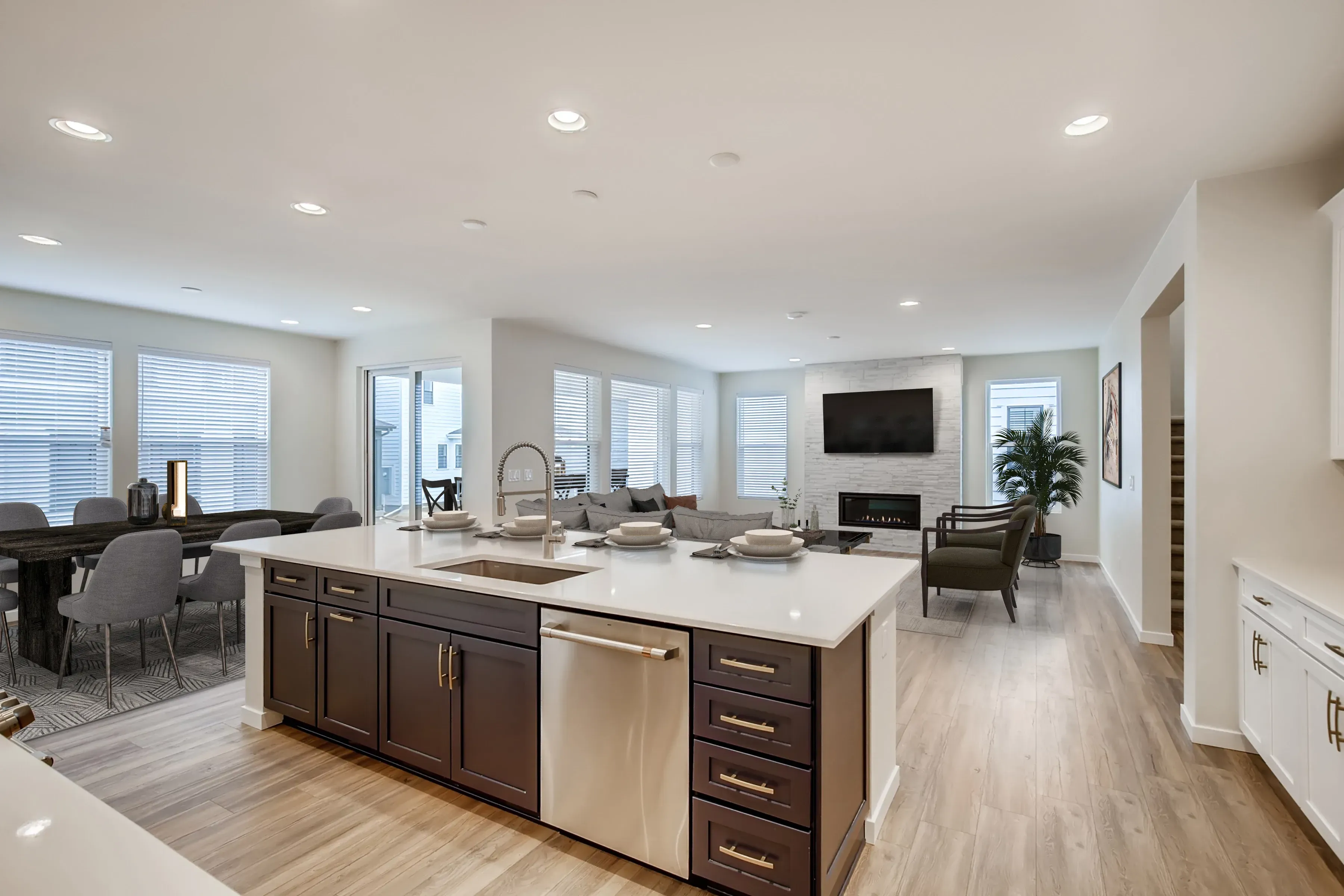 Kitchen, Great Room + Dining