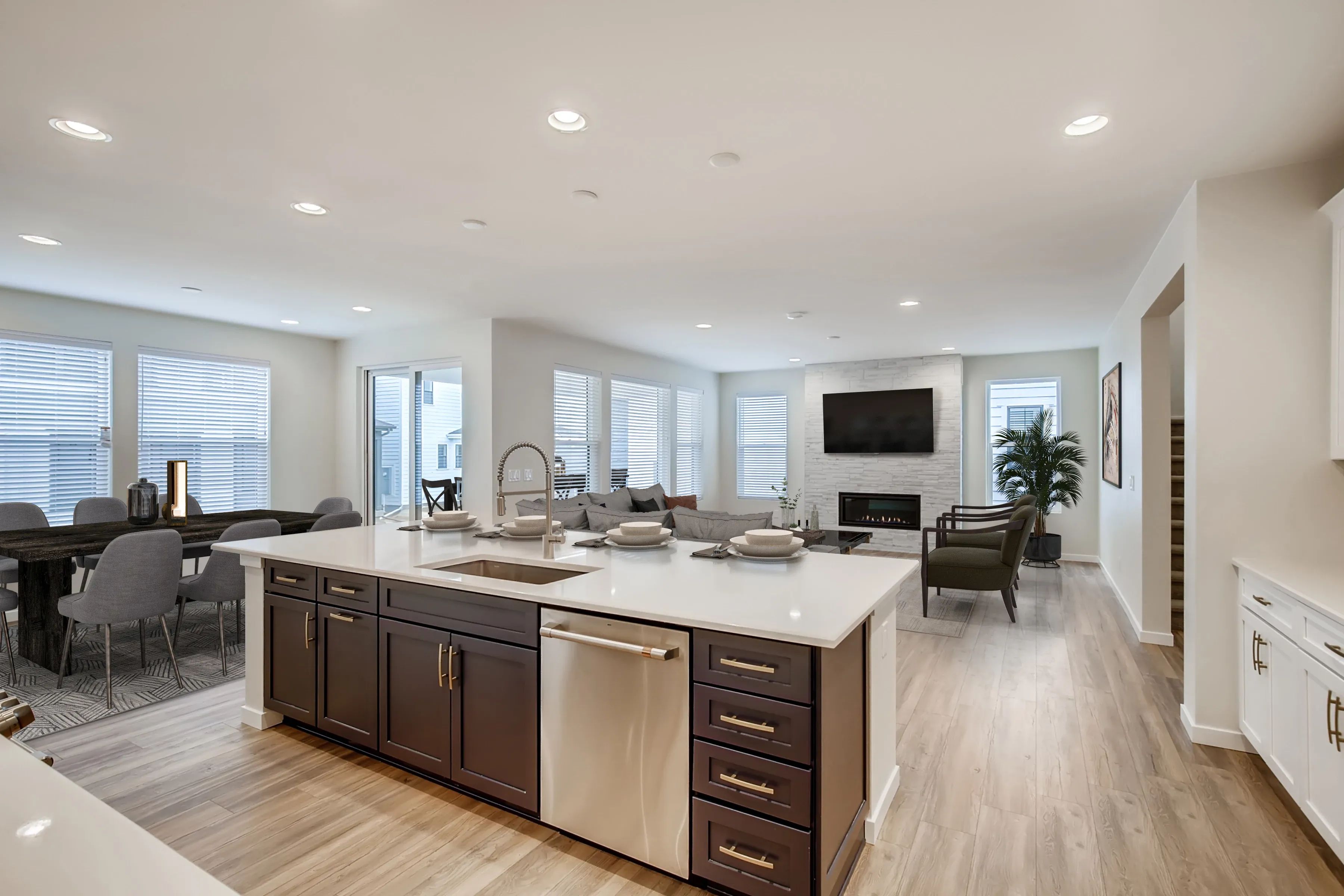 Kitchen, Great Room + Dining