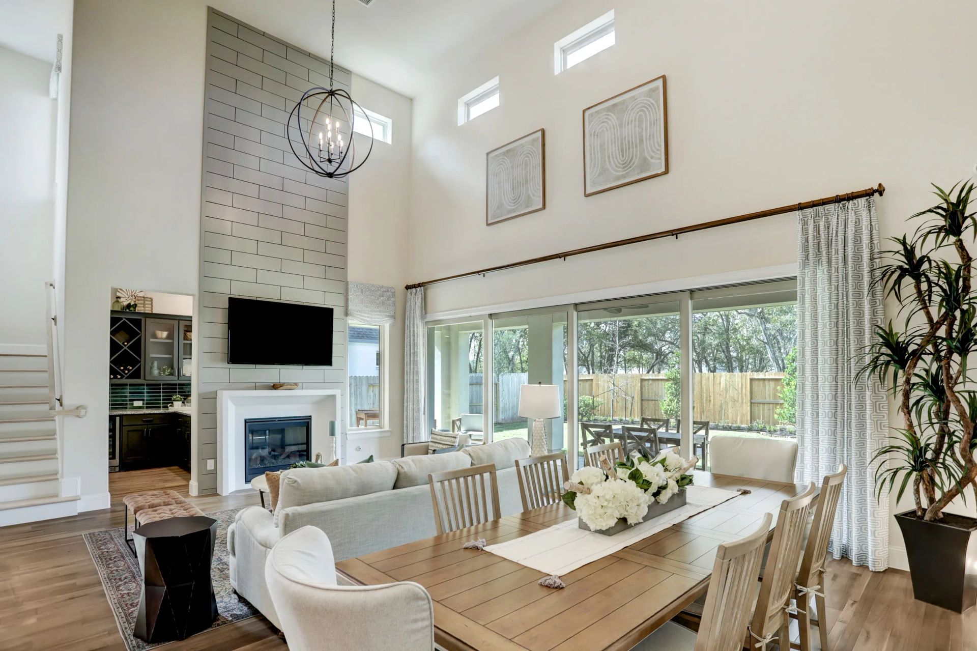 Living room with fireplace - staged