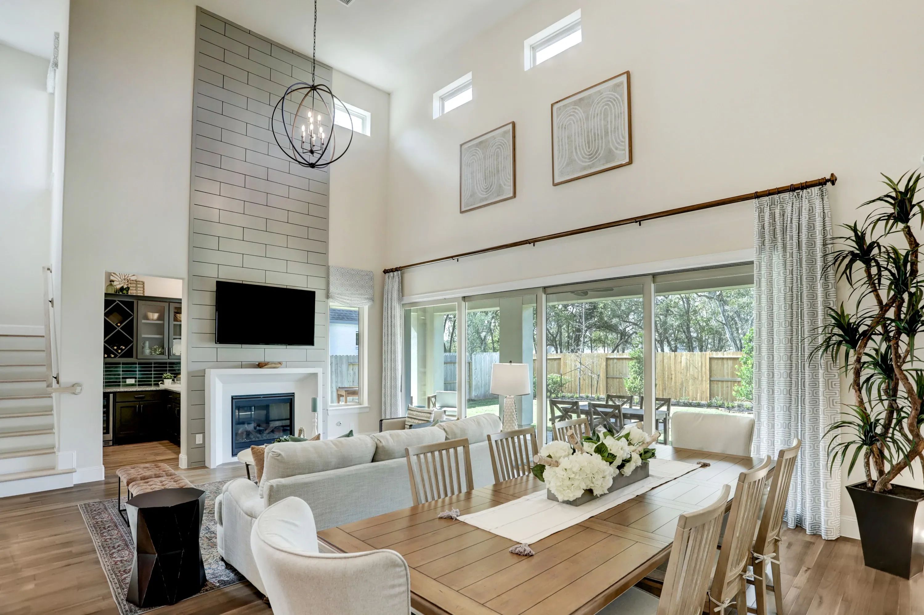 Living room with fireplace - staged