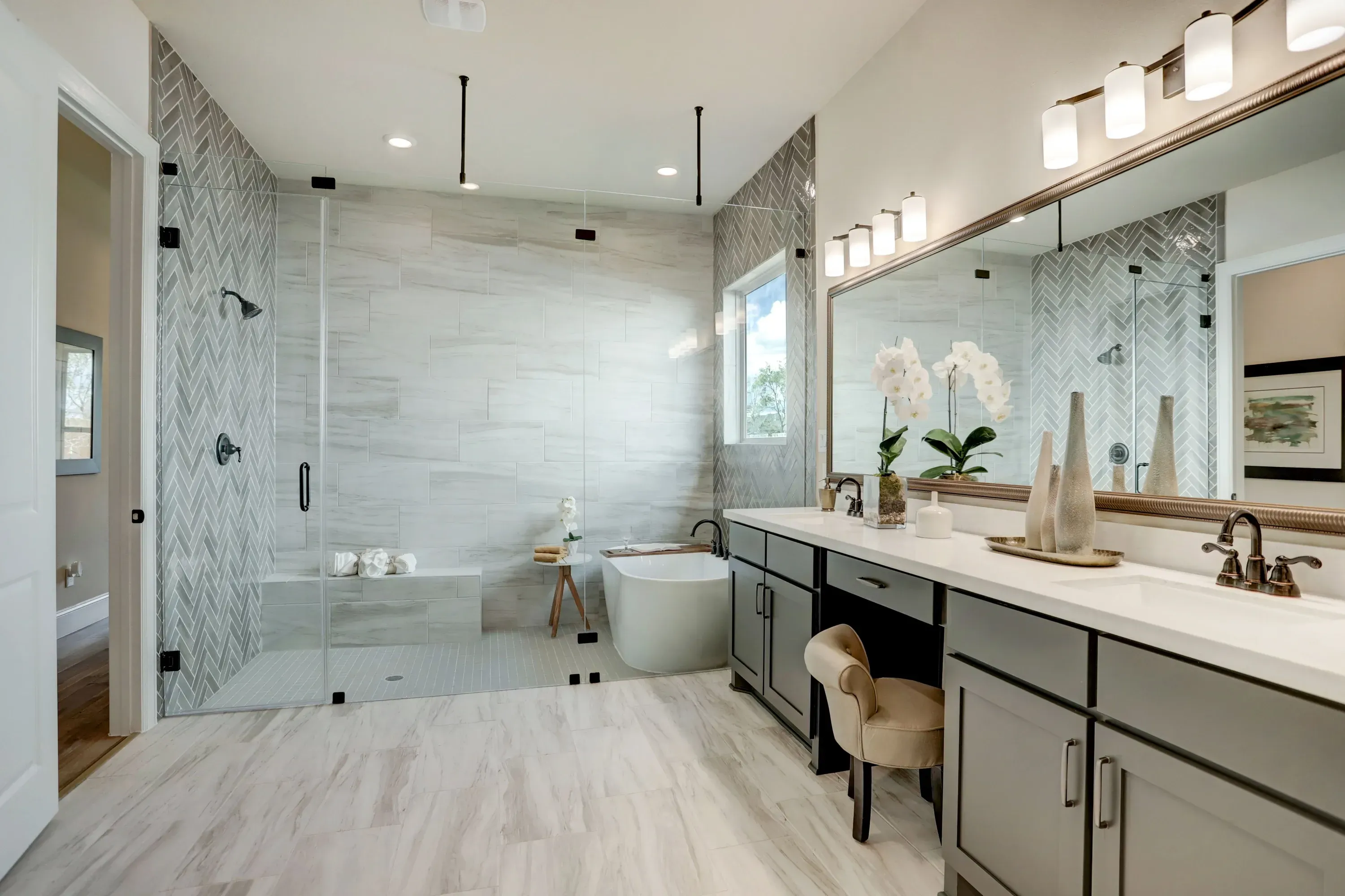 Primary bath with baja shower - staged