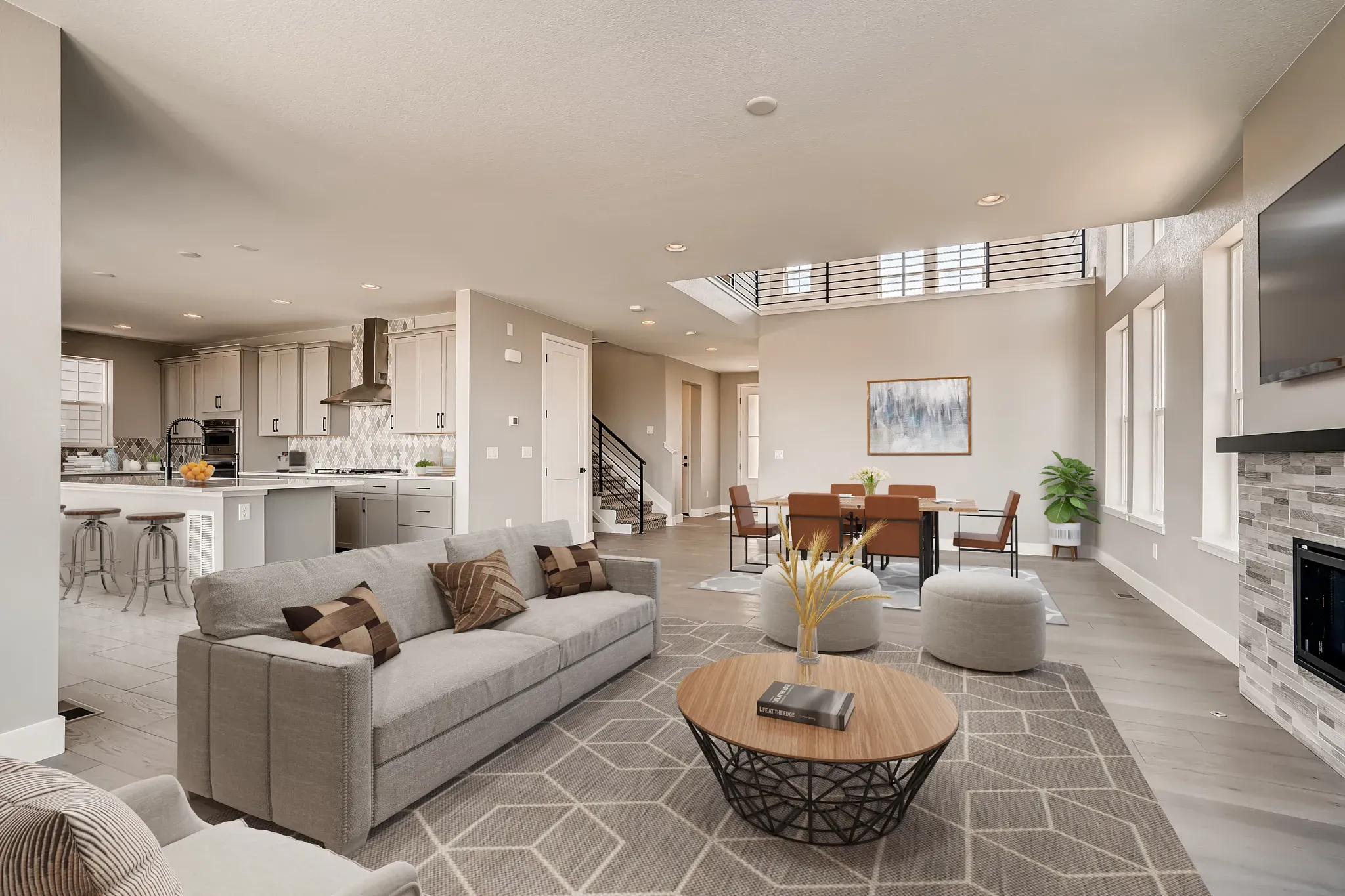 Great Room, Dining + Kitchen